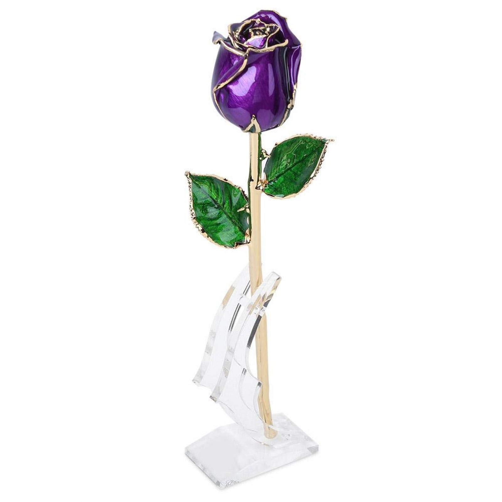 24K Gold Dipped Real Purple Rose Flower - Eternal Blooming Luxury Rose with Stand - Perfect Wedding, Mother's Day, Valentine's Anniversary Birthday Gift for Her - Elegant Home & Office Decoration for Special Occasions