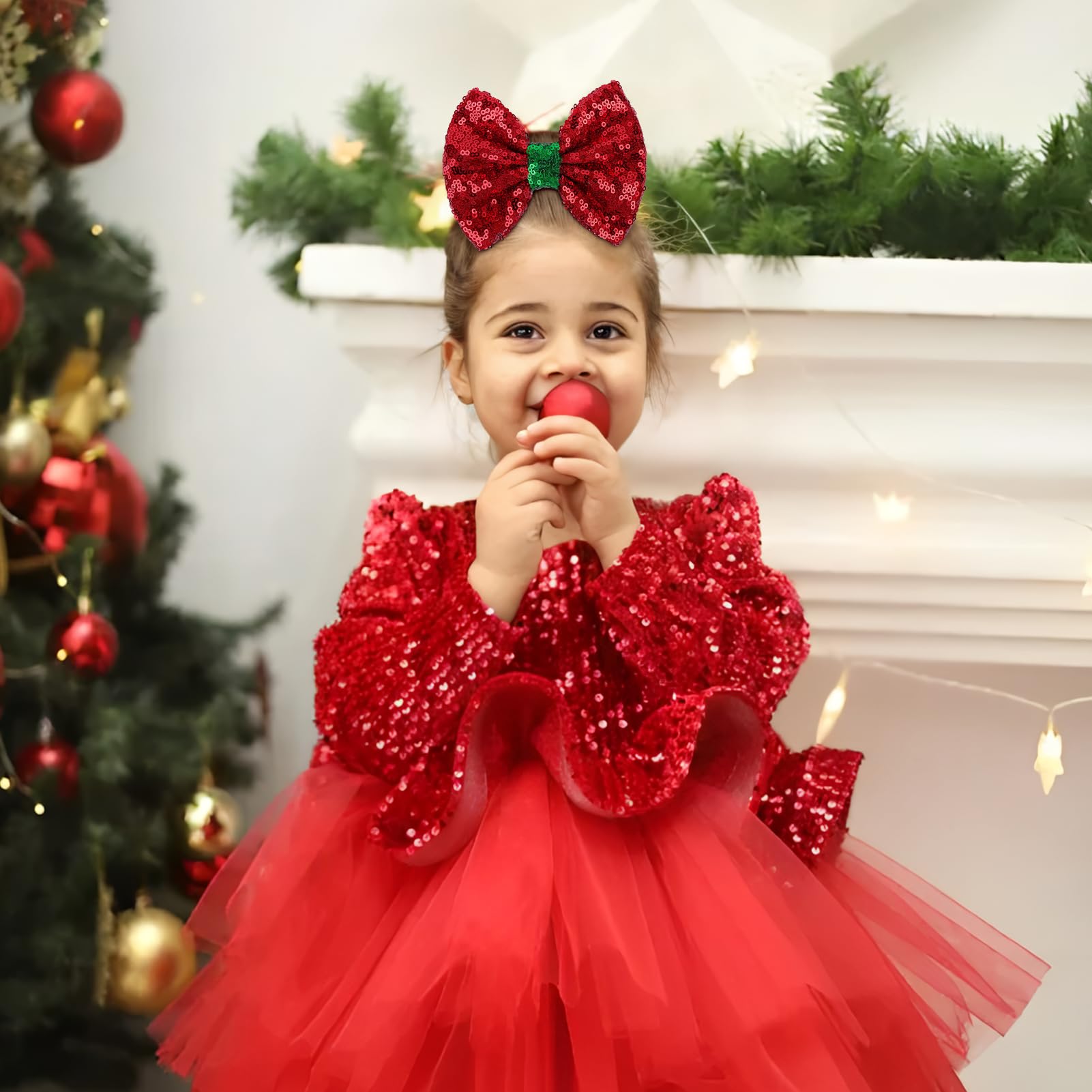 Festive Sequins Hair Bows for Christmas - Red, White, Green Alligator Clips for Girls & Women | Holiday Party Accessories