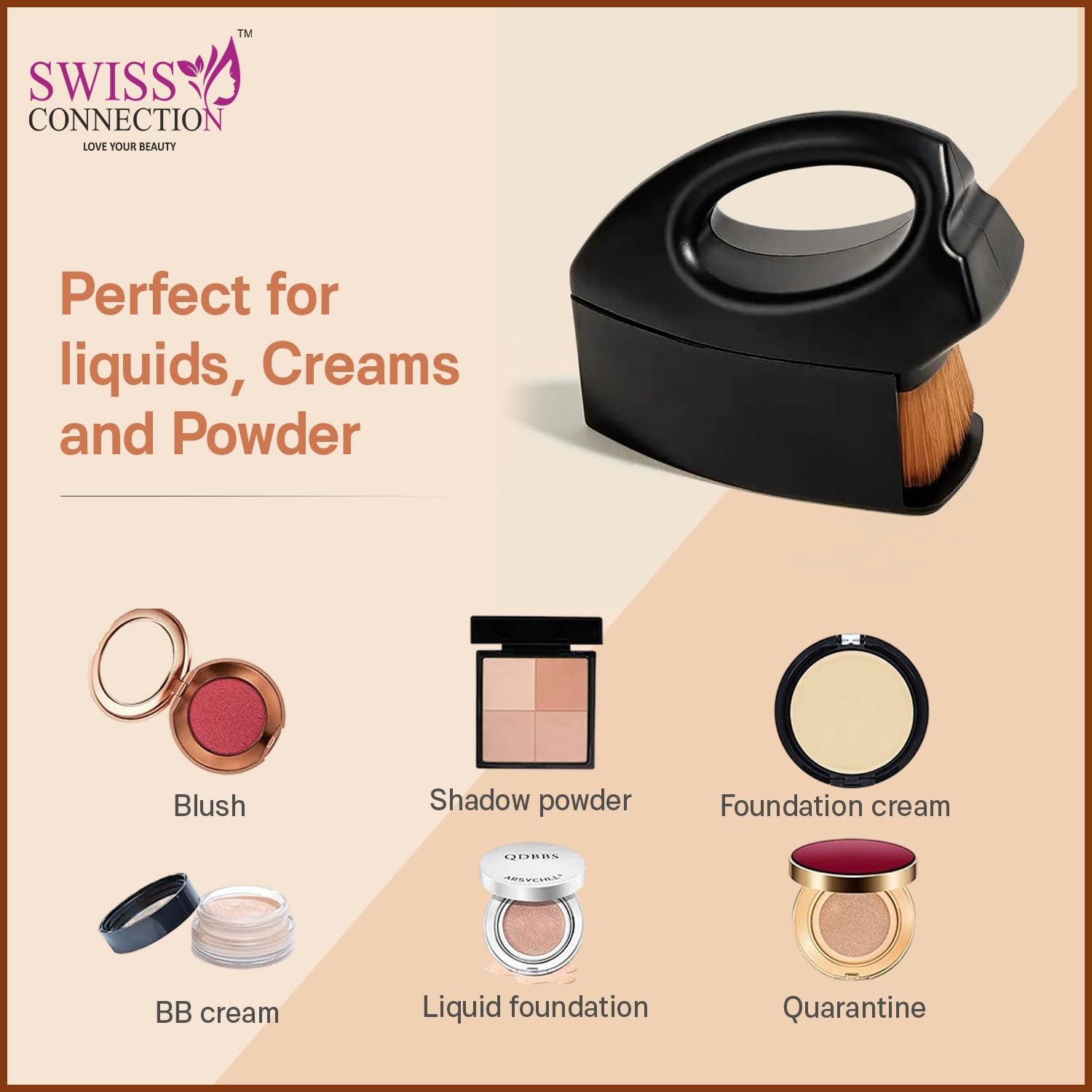 Premium Kabuki Brush for Liquid & Powder Foundation - Blending Face Makeup with Hexagon Design, Includes Case