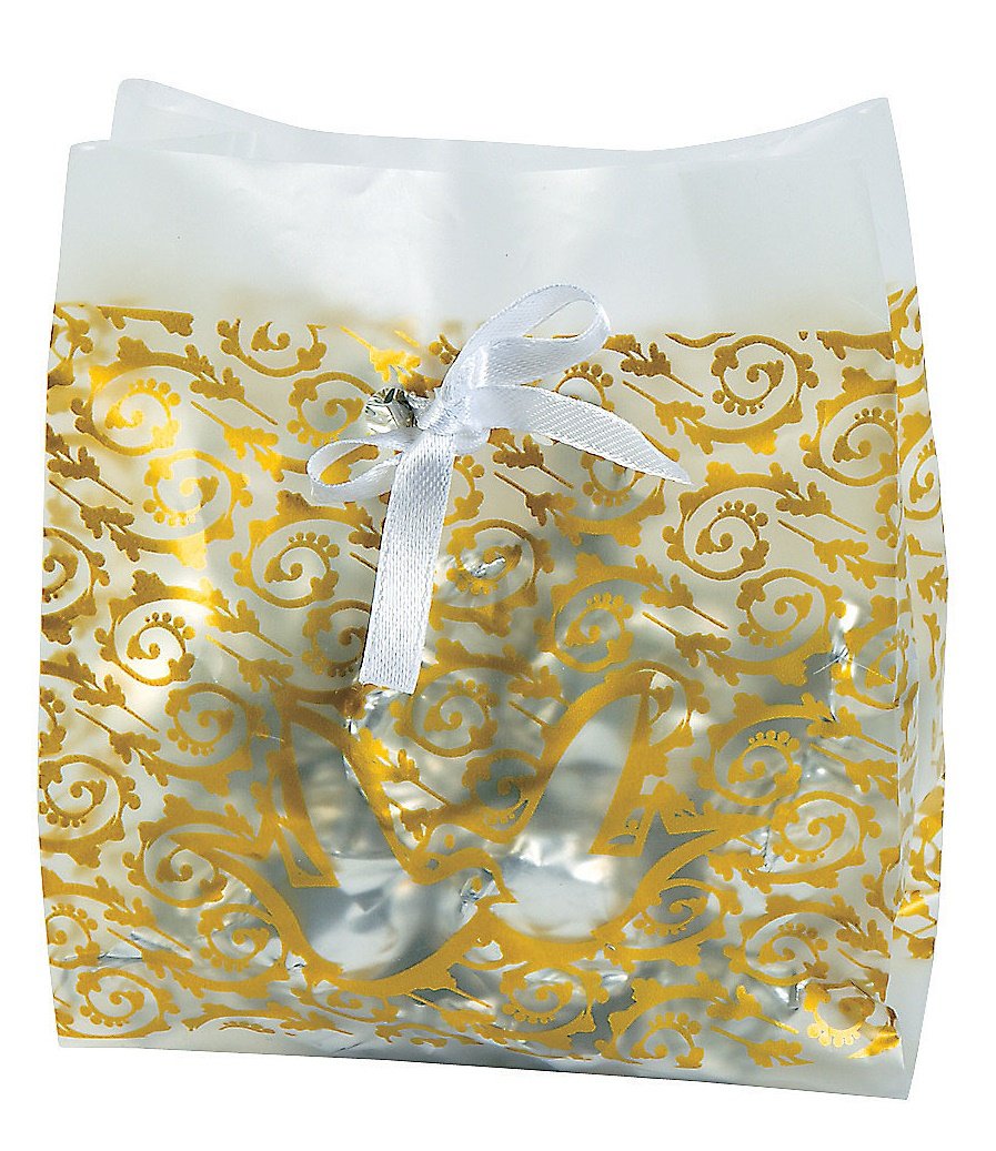 48 Pack Frosted Gold Plastic Vellum Wedding Favor Bags - Elegant Gift Wrapping for Wedding Favors, Bridal Showers & Party Decorations