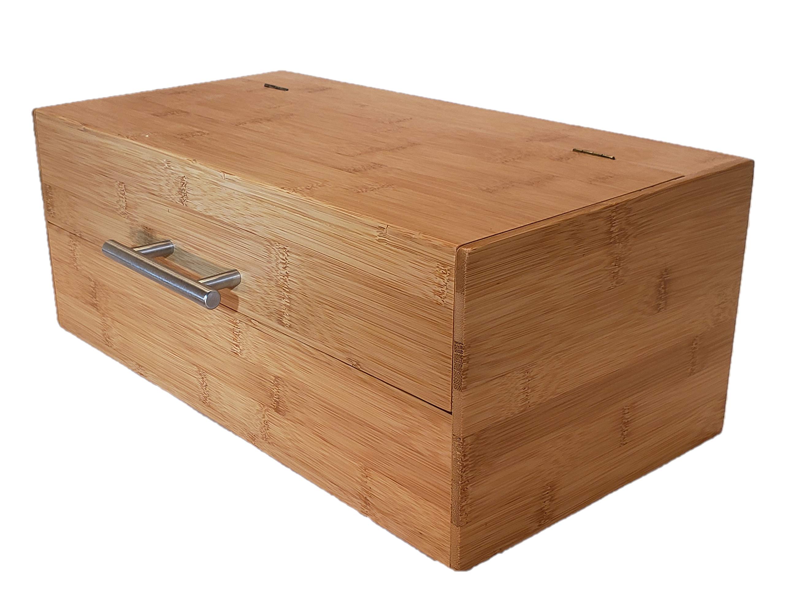 Natural Bamboo Wood Bread Storage Box with Hinged Lid & Handle - Large Kitchen Countertop Organizer for Bread, Pastries & Baked Goods - Perfect for Pantry, Bakery & Home Kitchen Organization