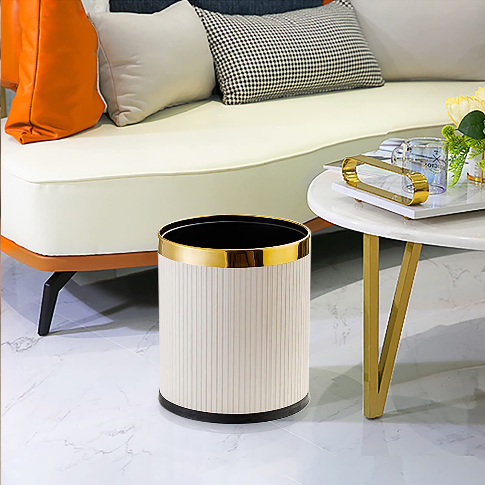2.6 Gallon Small Office Trash Can with Lid - Beige Bathroom & Bedroom Waste Basket, Invisible Garbage Bin for Living Room, Kitchen, Dorm - Durable & Odor Control for Home & Office Use