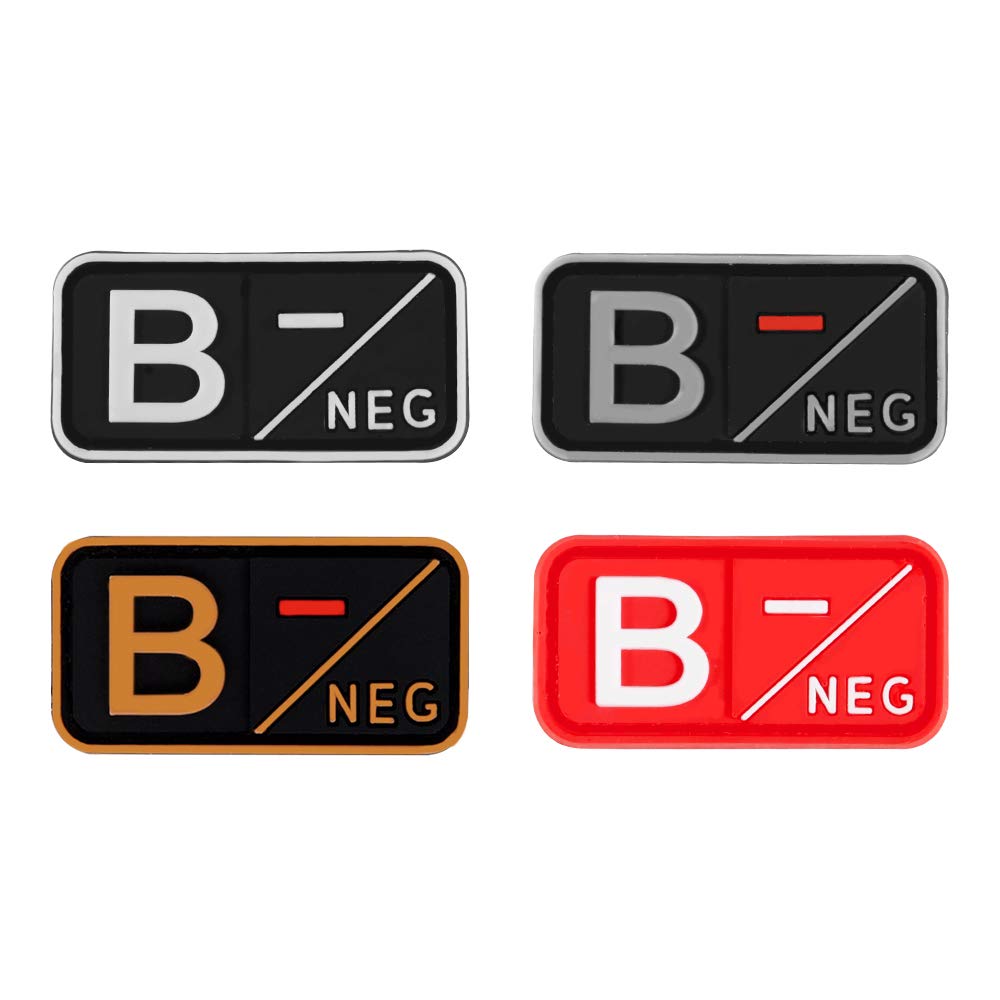 D-FLIFE 3D PVC Blood Type Patch Kit - A+, B+, AB+, O+ Positive & A-, B-, AB-, O- Negative - Rubber Fastener for Medical ID, Emergency & Military Use (B-)