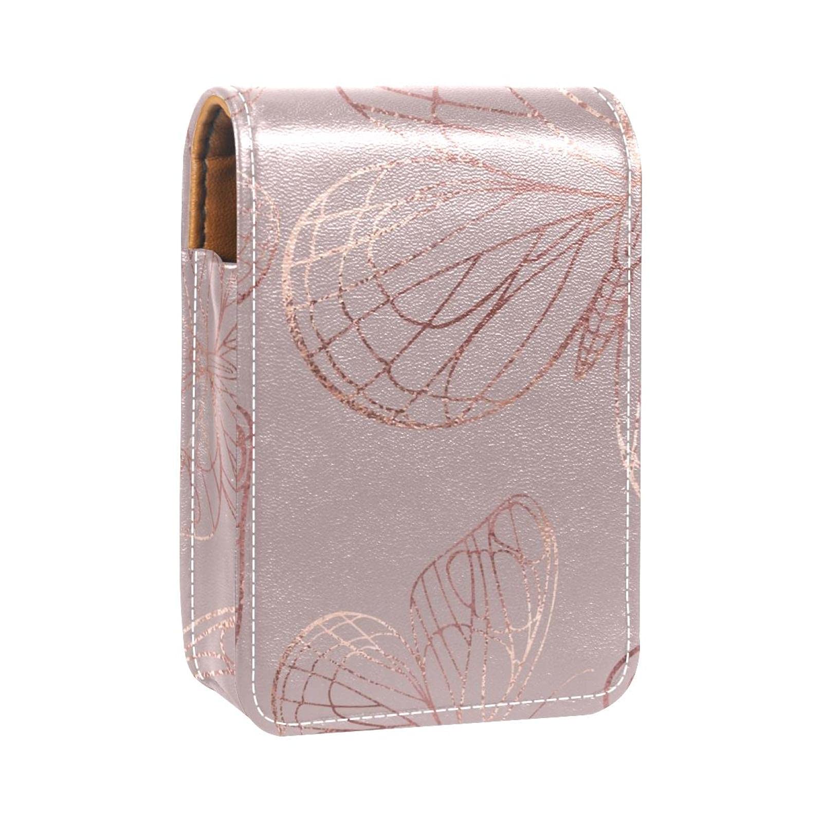 Rose Gold Butterfly Print Lipstick Holder with Mirror - Mini Cosmetic Organizer Pouch for Purse, Travel & Makeup Storage | Perfect for On-the-Go Touchups & Gift Giving