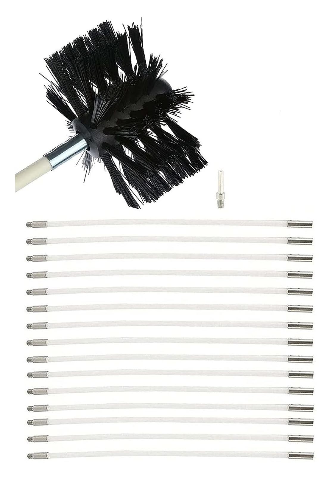 **Pellet Stove Chimney Sweep Kit - Flexible Nylon Swivel Brush with 15 Rods (410mm) - Efficient Chimney Cleaning for Wood Stoves, Fireplaces & Pellet Stoves**