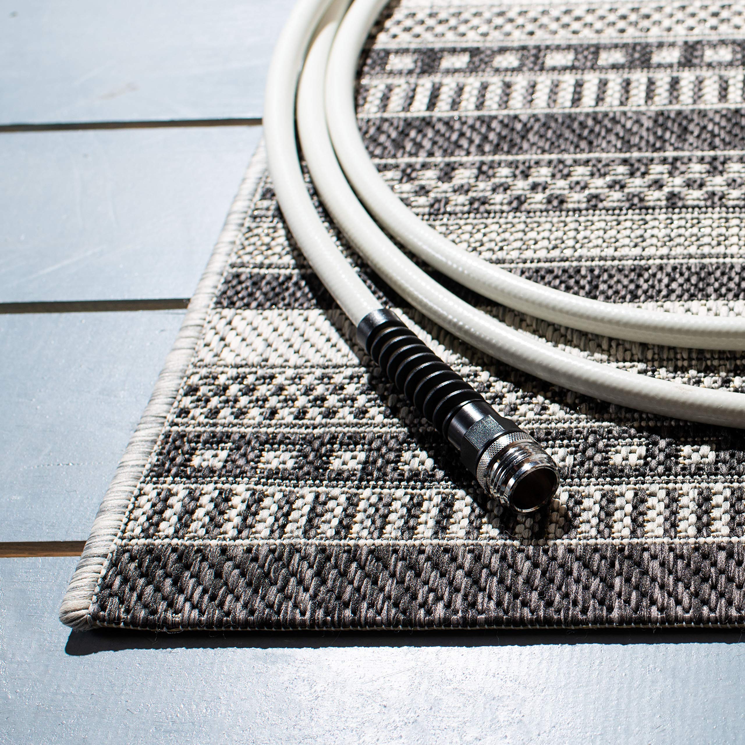 SAFAVIEH Courtyard Collection 8' x 10' Black & Grey Indoor Outdoor Waterproof Rug - Easy Clean, Stain Resistant for Patio, Backyard, Mudroom & High Traffic Areas