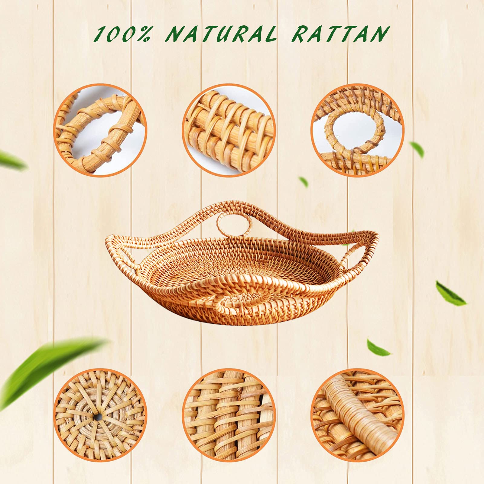 Handmade Wicker Fruit Bowl & Bread Basket - 11 Inch Rattan Serving Basket for Kitchen Counter, Snack Storage, Restaurant Organizing | Perfect for Fruits, Vegetables, Bread Display & Home Decor
