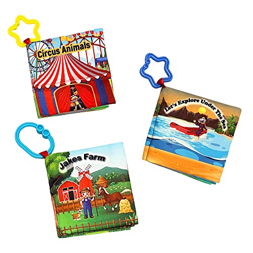 Puzlex Soft Baby Cloth Books - Non-Toxic Crinkle Fabric Early Learning Toys for Infants & Toddlers | Interactive Ocean, Farm, Circus Themed Teething Books with Hanging Star | Perfect for Sensory Play, Baby Shower Gifts & Montessori Education