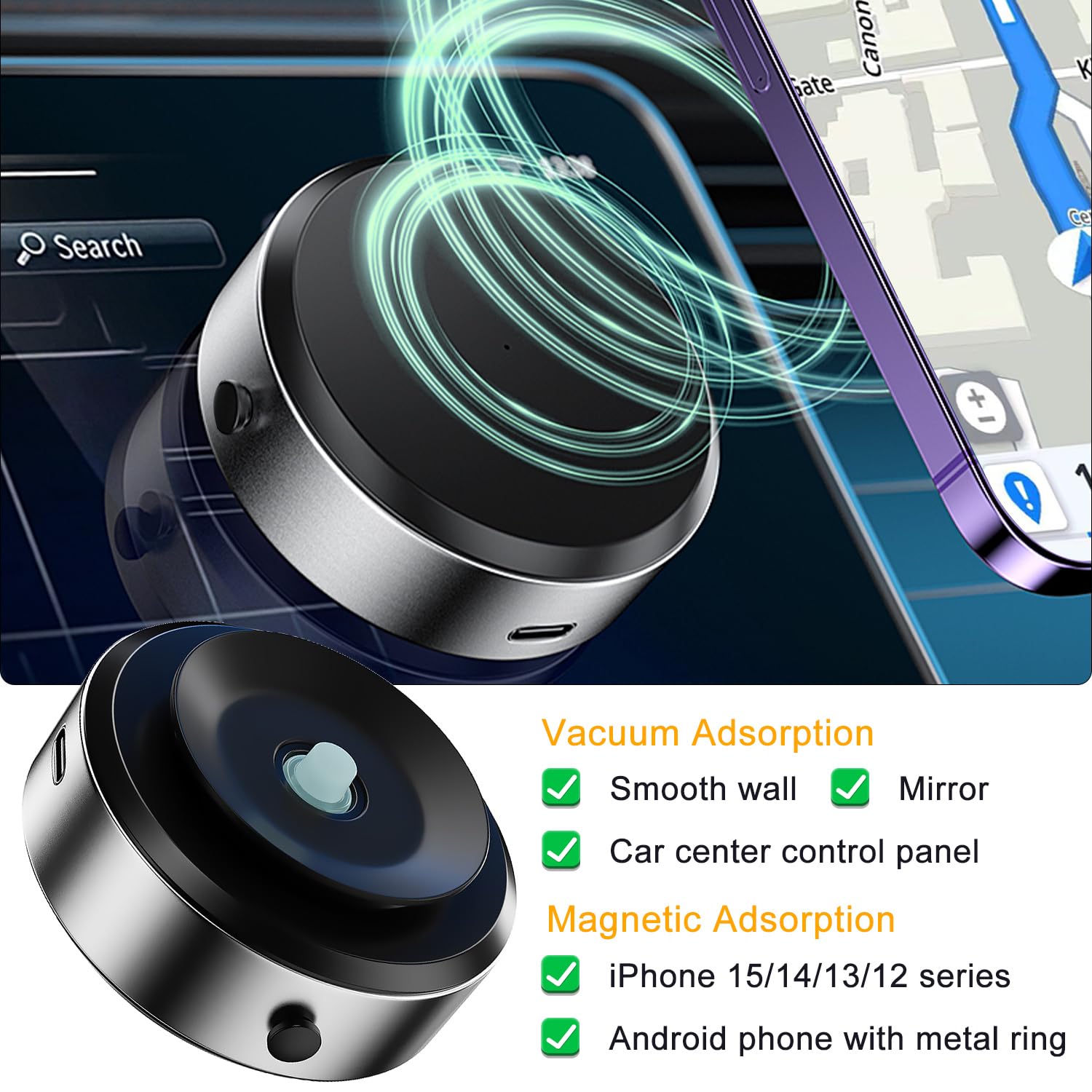 Jkoailiwi Magnetic Phone Holder for Car - Strong Suction Cup & Vacuum Mount for Gym, Mirror, Shower - Compatible with MagSafe iPhone & All Smartphones (Silver) - Perfect for Workouts, Driving & Bathroom Use