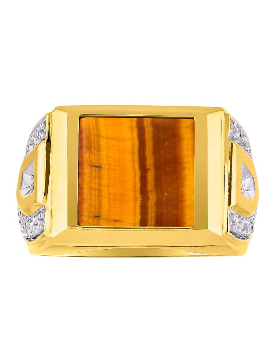 Stylish Men's Yellow Gold Plated Silver Ring with Diamonds & Black Onyx/Lapis Lazuli/Tiger Eye - Designer Statement Jewelry for Men - Sizes 8-13 - Perfect for Weddings, Parties & Everyday Wear