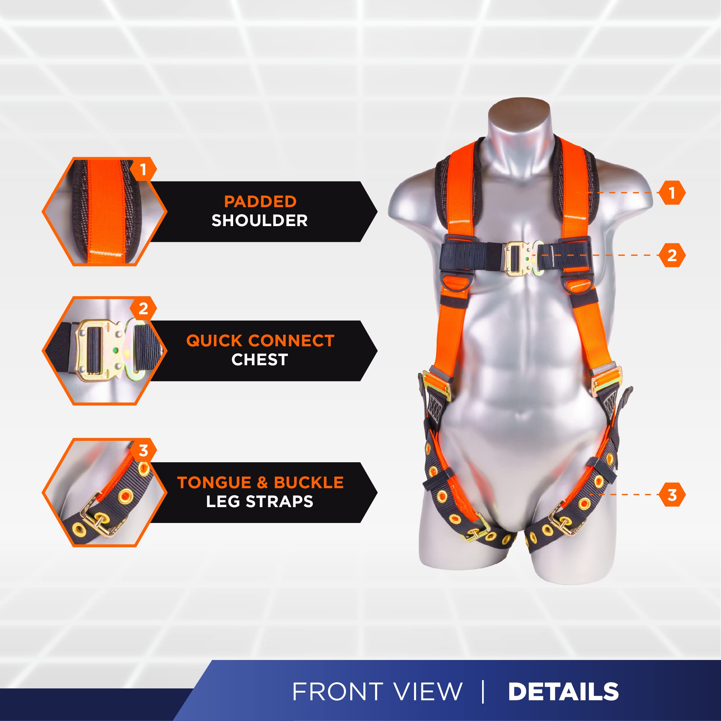 Palmer Safety Fall Protection Harness Kit - Construction Safety Harness with Adjustable Lanyard & D-Ring Extender | OSHA Compliant Full Body Harness for Roofing, Window Cleaning & Industrial Work
