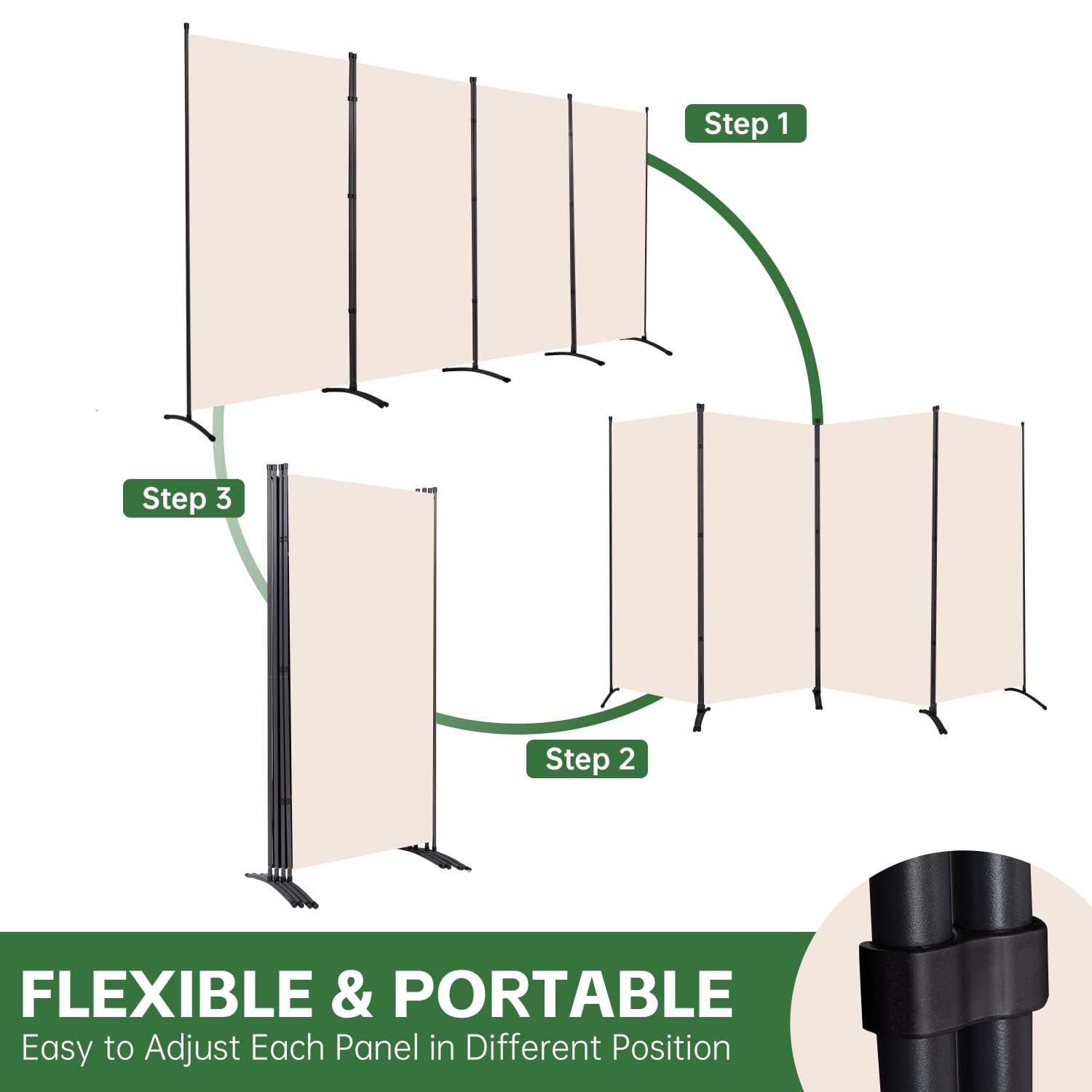 YASRKML 4-Panel Folding Room Divider Privacy Screen - Portable Freestanding Partition Panel for Home Office, Bedroom & Living Room Separation - Beige Fabric Room Dividers for Privacy & Space Organization