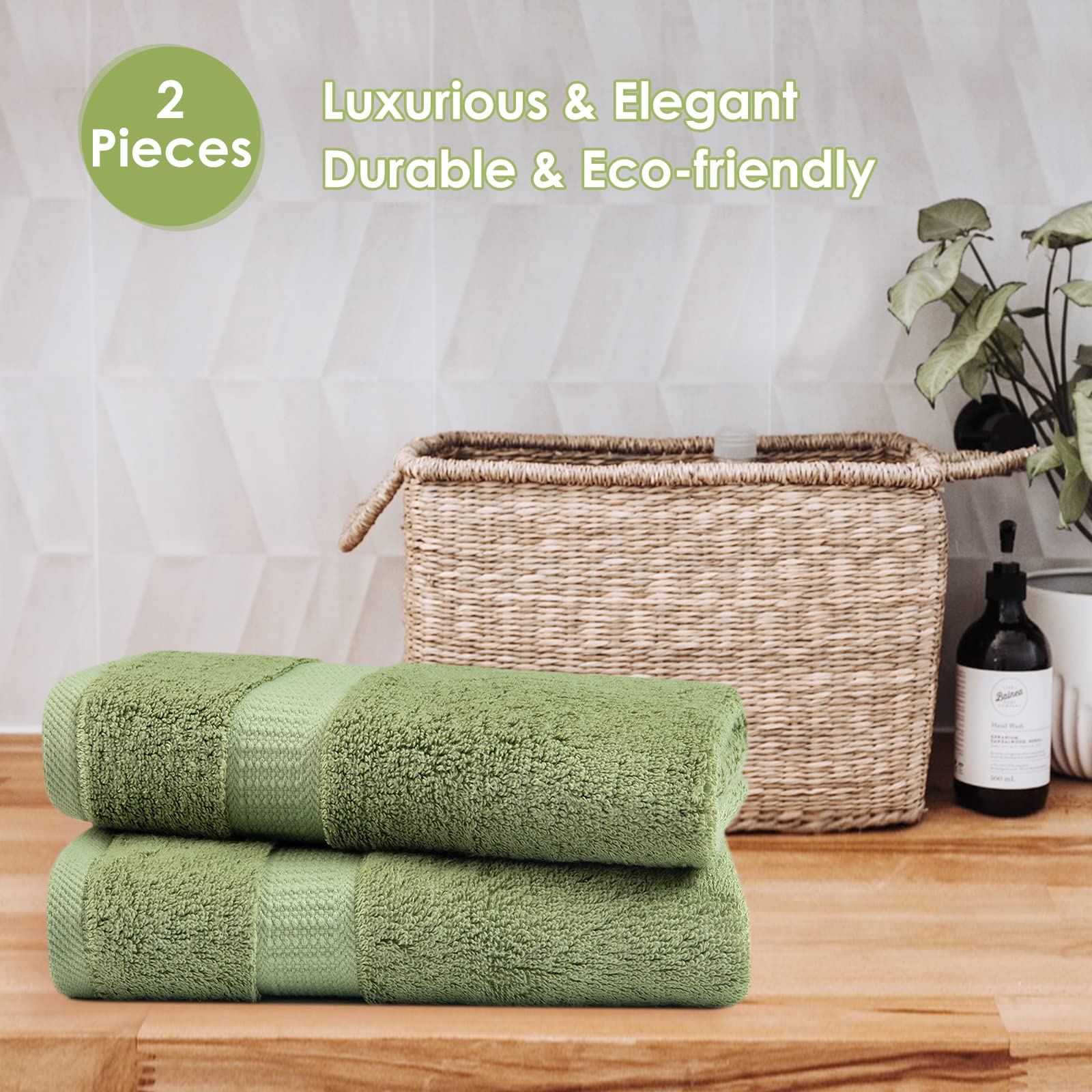 2 Pack Premium Pine Green Hand Towels for Face & Body - Ultra Soft, Highly Absorbent Bath Towel Set for Sensitive Skin - 18