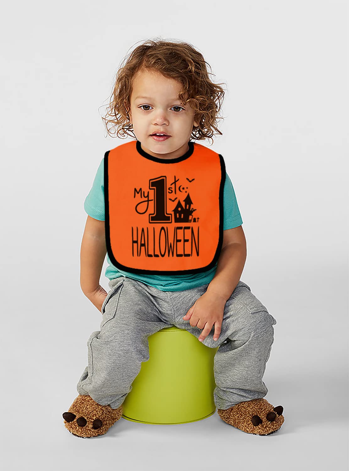 Cute Handmade Baby Halloween Pumpkin Bibs - My 1st Holiday Bib for Infants - Perfect for Halloween Photos, Pumpkin Patch Visits & Fall Festivals