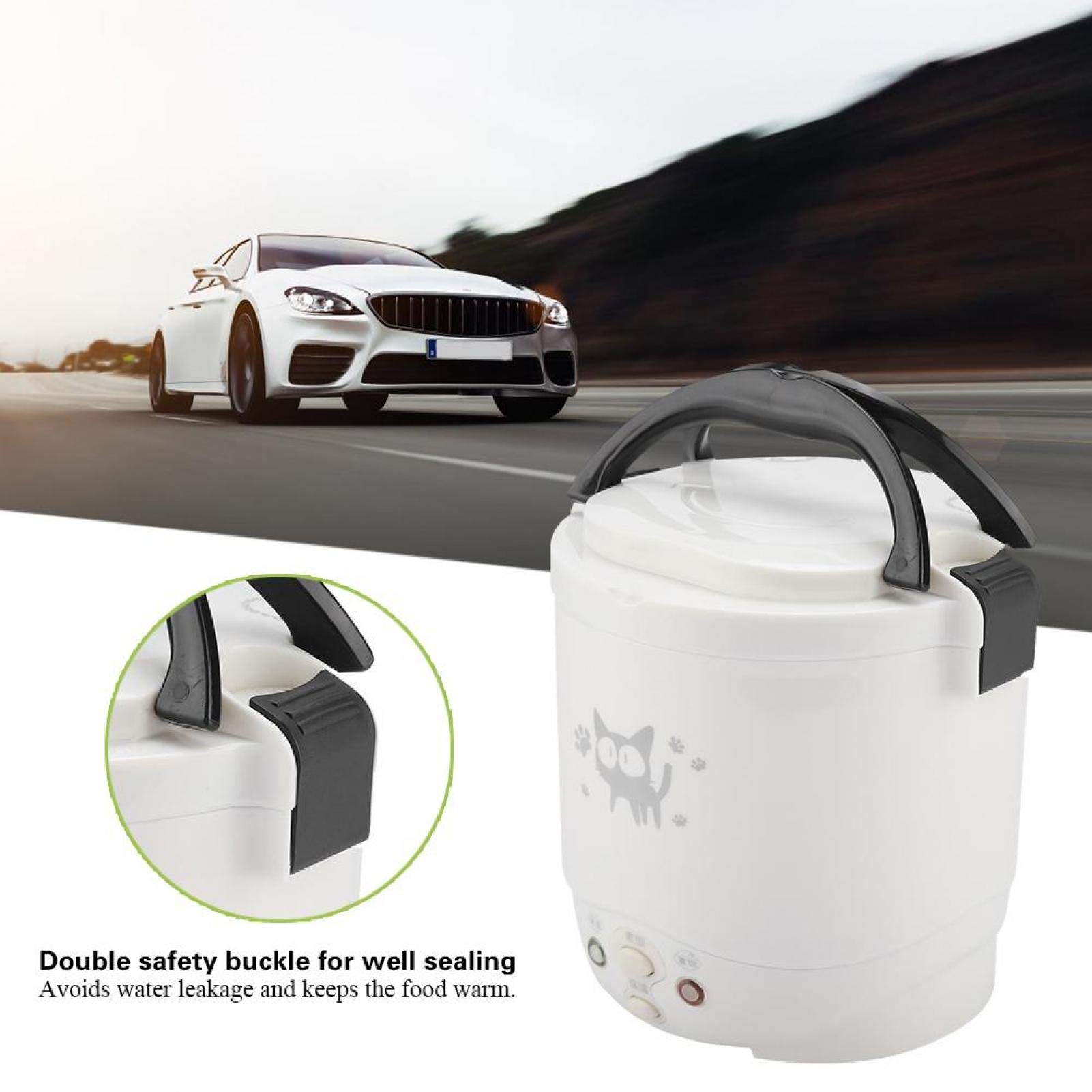Omabeta 1L Portable Rice Cooker - 12V 100W Mini Electric Rice Cooker & Food Steamer for Travel, Cars, Camping - Multi-Functional Electric Lunch Box (White) | Perfect for Road Trips, Office Meals & Outdoor Adventures