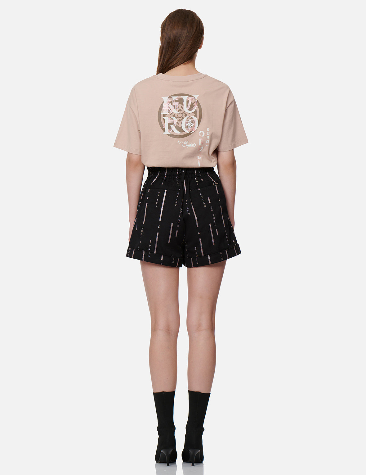Trendy Logo Stripe Glitter Print Paper Bag Shorts for Women - High Waisted Casual Summer Shorts for Beach, Party & Streetwear Fashion