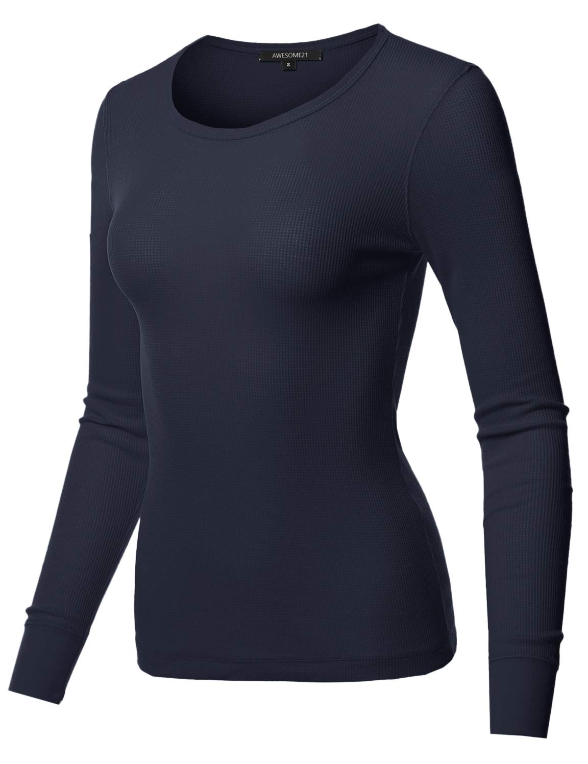 Emma Women's Casual Long Sleeve Thermal Shirt - Soft Solid Color Crewneck T-Shirt for Layering, Winter Warmth & Everyday Comfort