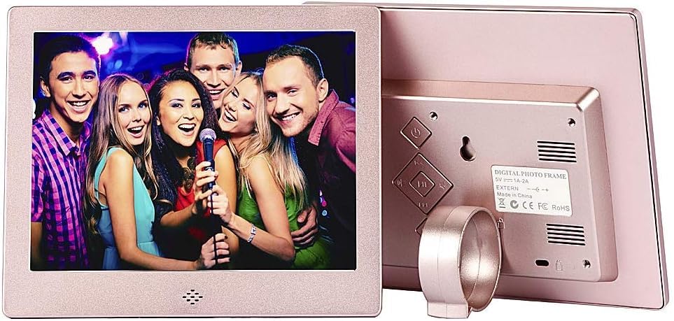 8 Inch Digital Picture Frame with IPS HD Screen - MP3/MP4 Video Player, Clock & Calendar - Remote Control Included (Gold) - Perfect for Home Decor, Office Display & US Gift Giving