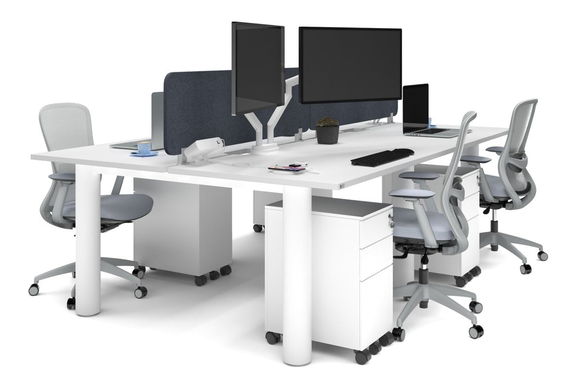 Quadro Cylinder Leg 4-Person Office Workstation Desk - 1400L x 800W with Cable Management Scallop - Ideal for Collaborative Workspaces & Modern Offices