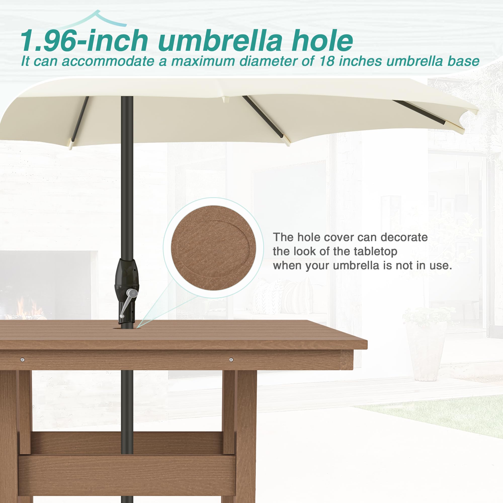 5-Piece Outdoor Patio Dining Set - HDPE Weather-Resistant Square Table with 4 Chairs & Umbrella Hole - Light Brown Balcony Furniture for Garden, Backyard & Poolside Relaxation