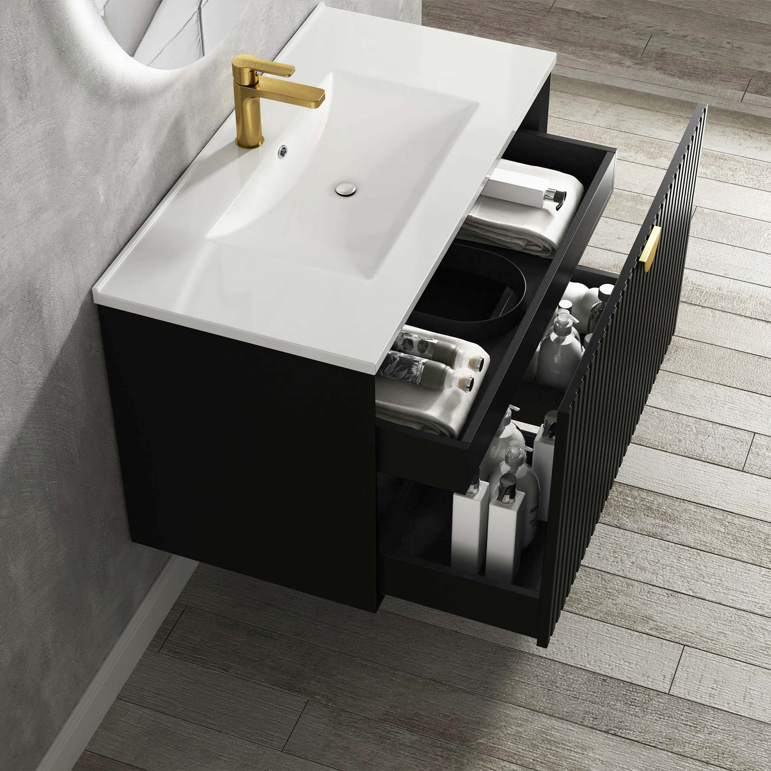 Marlo Ceramic Top Single Basin Vanity - Modern Bathroom Sink with Storage for Small Spaces, Perfect for Apartments & Guest Bathrooms