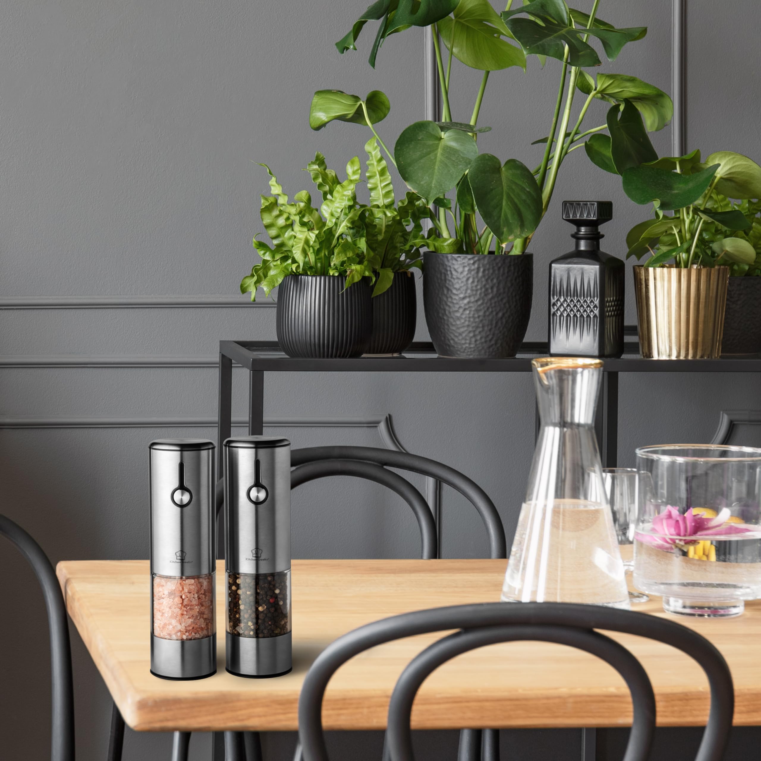 USB Rechargeable Electric Salt and Pepper Grinder Set - One-Handed Automatic Stainless Steel Mill with Adjustable Coarseness & LED Light - Battery-Free, Easy Refill - Perfect for Kitchen, Camping & Dining
