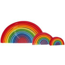 Grimm's Wooden Stacking Rainbow Toy - Colorful Educational Building Blocks for Kids - Perfect for Montessori Learning, Sensory Play & Nursery Decor