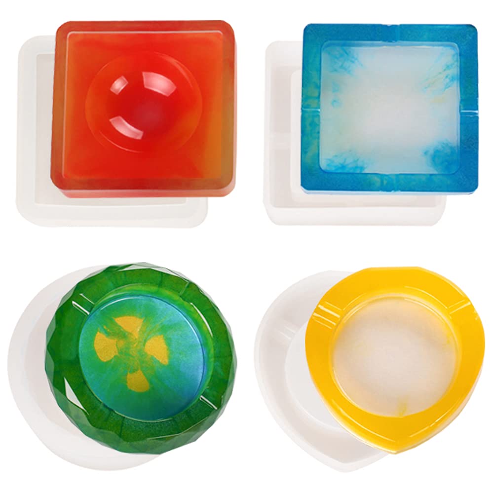 4 Pack Epoxy Resin Ashtray Silicone Molds - Square & Round DIY Candle/Resin Craft Molds for Home Decor, Gifts & Smoking Accessories