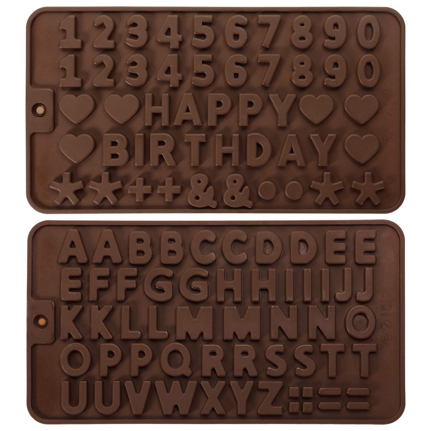 ONLYKXY 2-Piece Brown Chocolate Silicone Molds Set - Alphabet & Number Baking Molds for DIY Candy, Cake Decorating - Perfect for Birthday Parties, Holiday Treats & Home Baking