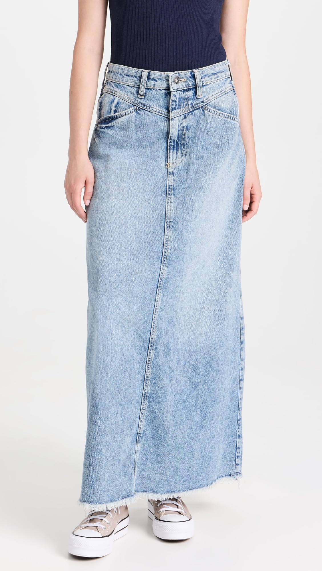 FP Movement Women's Come As You Are Denim Maxi Skirt - Boho Flowy Long Skirt for Casual Outings, Beach Vacations & Music Festivals