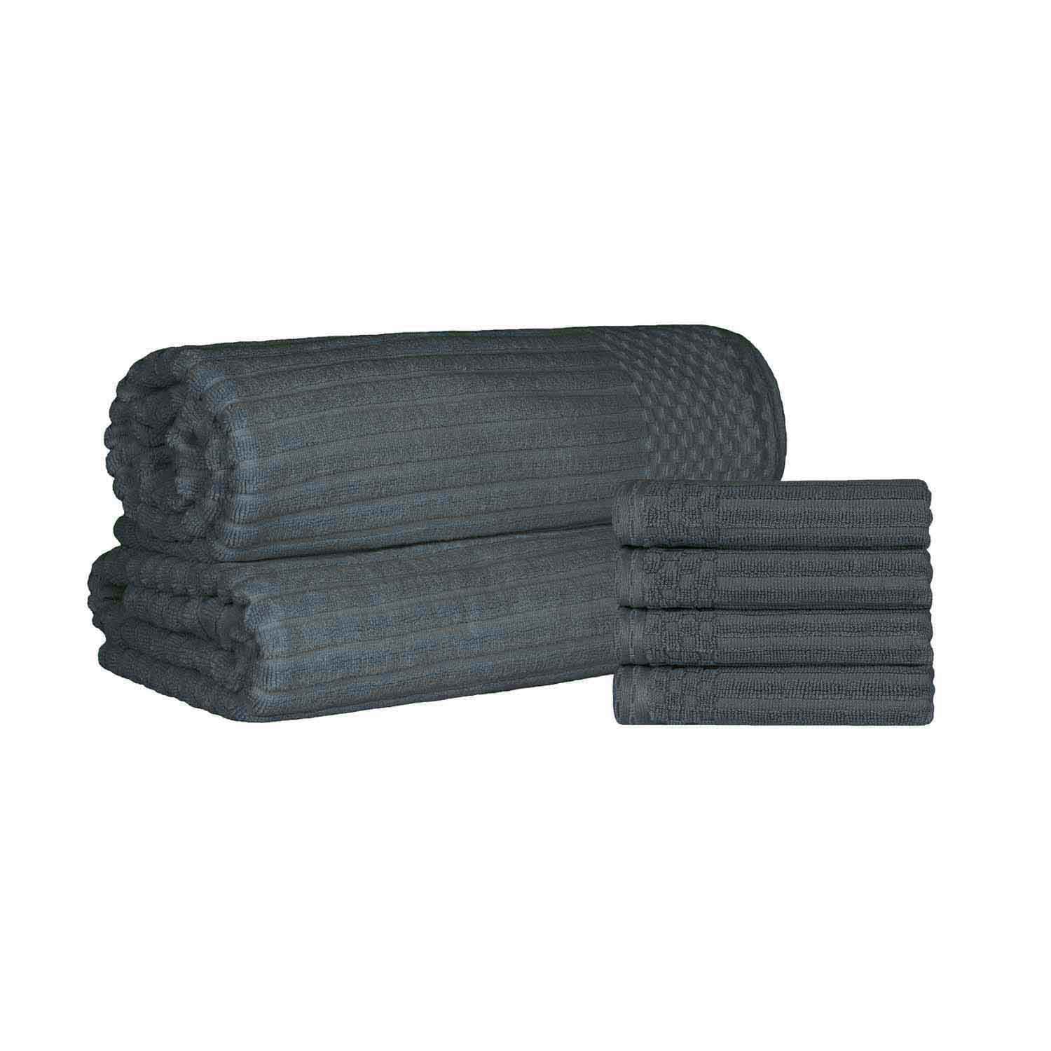 Premium Soho Ribbed Textured Cotton Hand Towels & Bath Sheets Set - Ultra Absorbent, Soft & Quick-Drying - Perfect for Bathroom, Spa, Gym & Guest Use