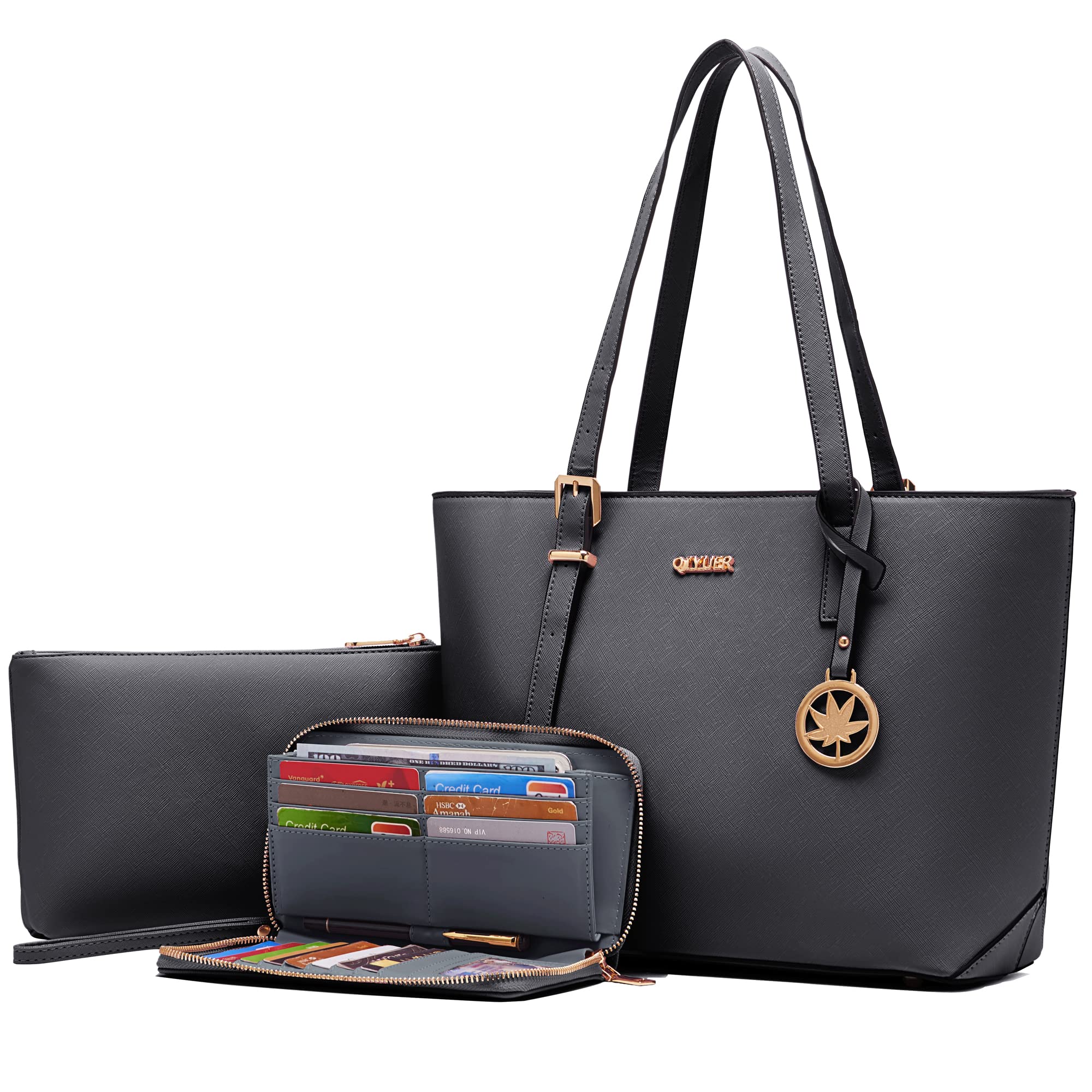 Women's Leather Tote Bag and Wallet Set - Stylish Work Purse with Shoulder Strap & Top Handle - Professional Office Handbag for Business, Travel, and Everyday Use
