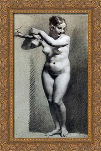 Pierre Paul Prud'hon Charcoal & Chalk Drawing - Female Nude Artwork 16x24 Inches, Gold Ornate Wood Framed Canvas - Elegant Home Decor for Living Room, Bedroom or Office