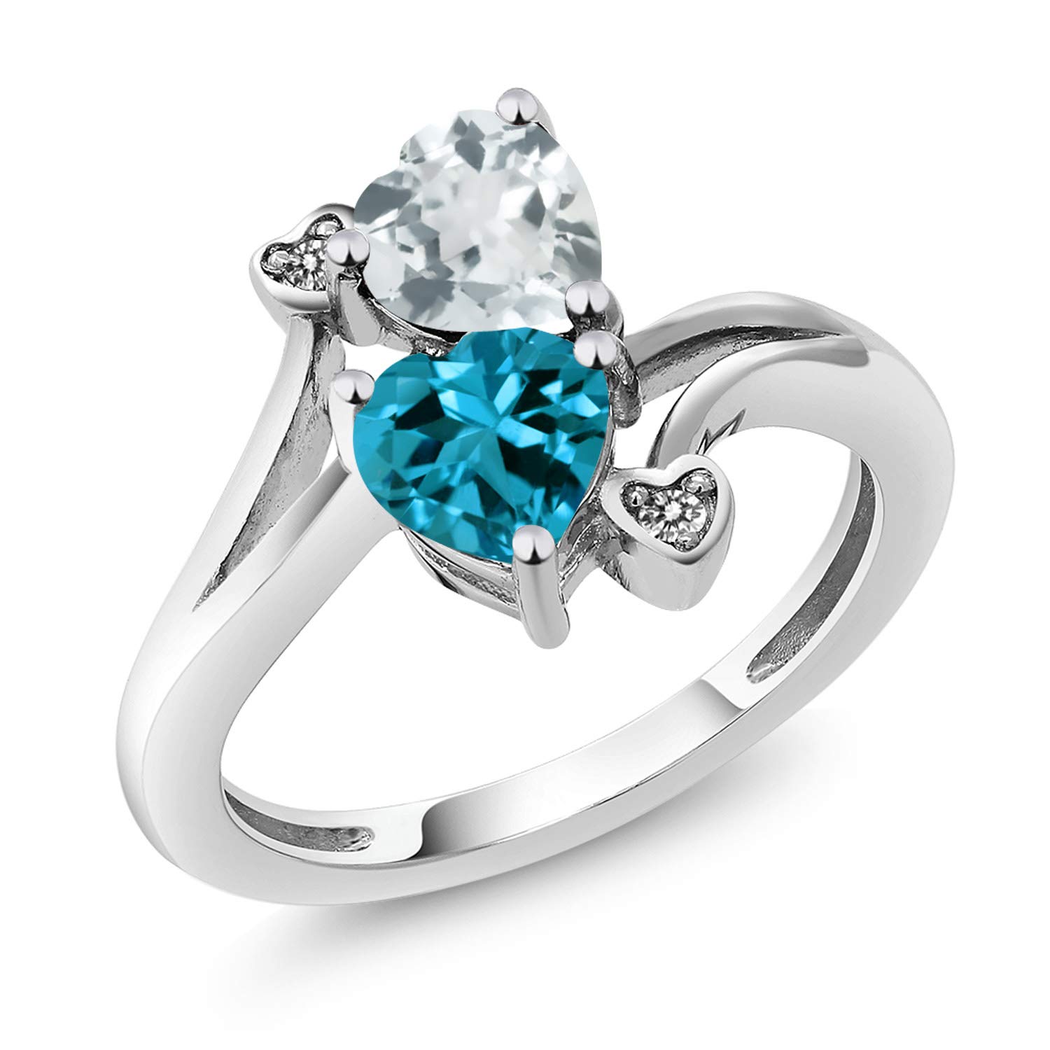 1.65 Ct Heart-Shaped Aquamarine & London Blue Topaz Diamond Ring in 10K White Gold | Gem Stone King | Perfect for Engagement, Anniversary & Valentine's Day Gifts (Sizes 5-9)