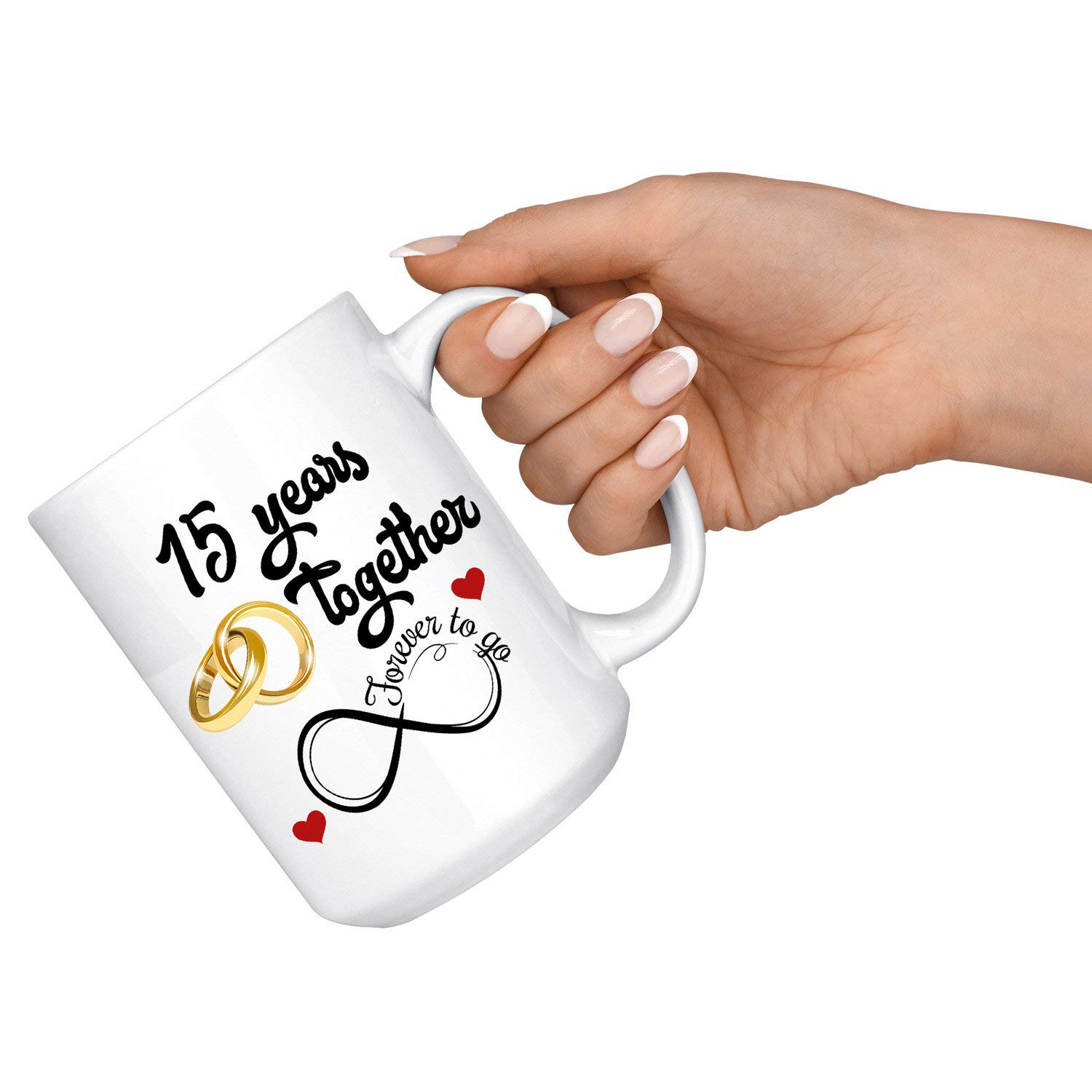15th Anniversary Gifts for Couples - 15 oz Ceramic Mug for Husband & Wife - Personalized 15 Years Together Keepsake - Perfect for Anniversary Celebrations, Romantic Gifts & Daily Coffee Moments