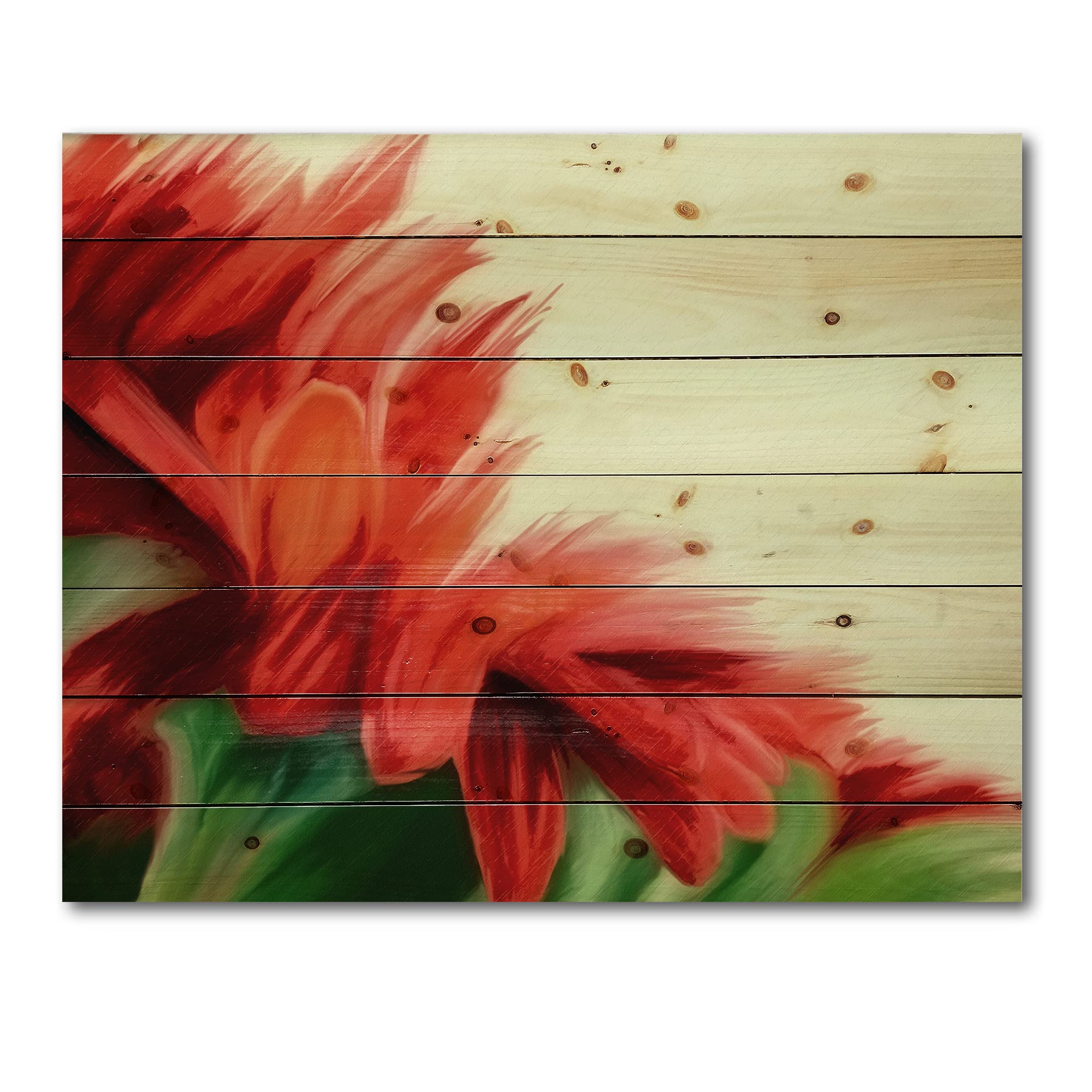 Traditional Red Floral Wood Wall Decor - Handcrafted Pine Wood Art Panel with Green Background - Large Botanical Wall Art for Living Room, Bedroom & Home Decor