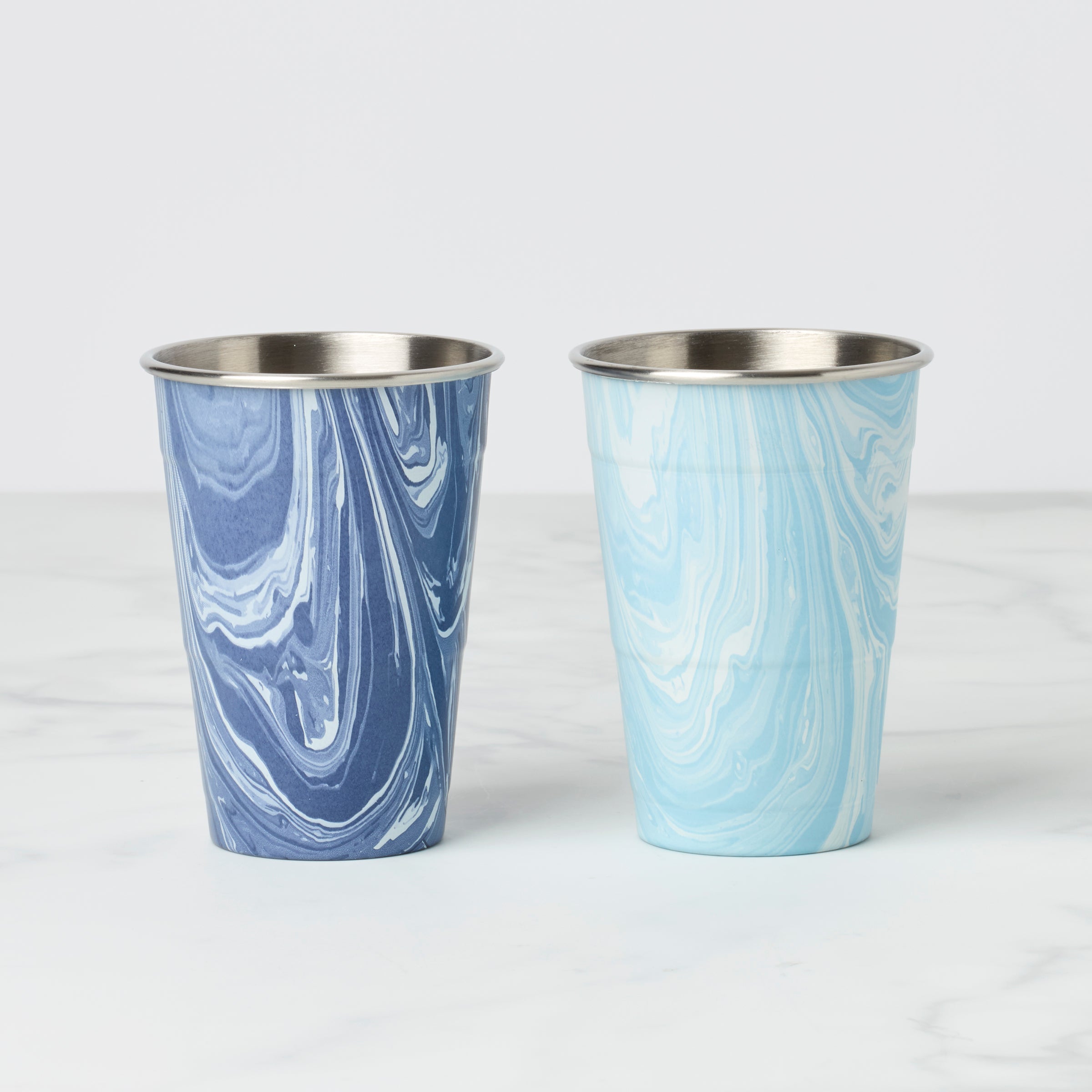 Navy Blue Swirl Party Cups Set of 2 - Reusable Plastic Cups for Parties, BBQs, and Outdoor Events - Perfect for Summer Gatherings and Celebrations