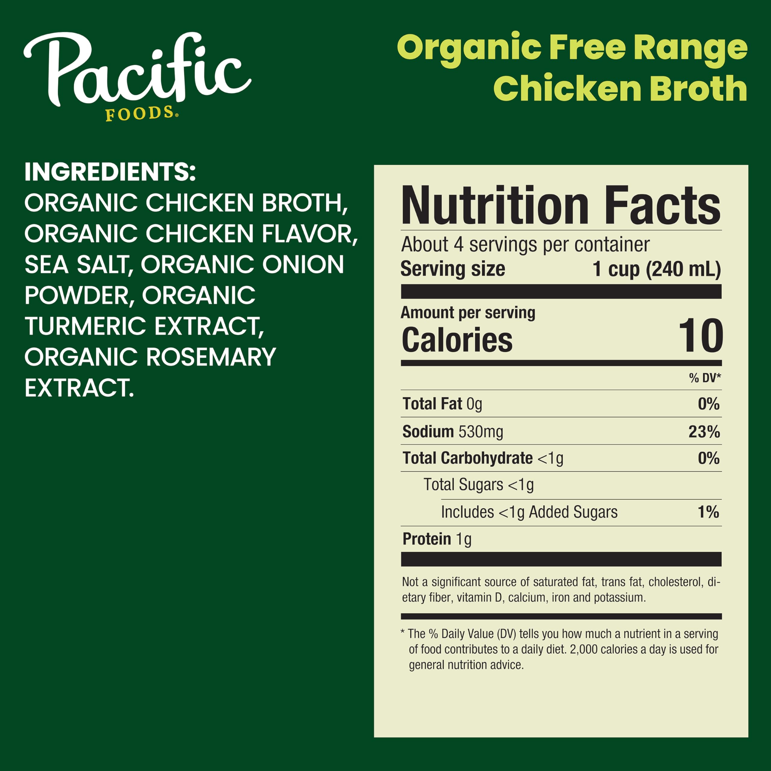 Organic Free Range Chicken Broth by Pacific Foods - 32 oz Carton (Case of 12) | USDA Certified, Gluten-Free, Low Sodium | Perfect for Soups, Stews & Cooking | Packaging May Vary