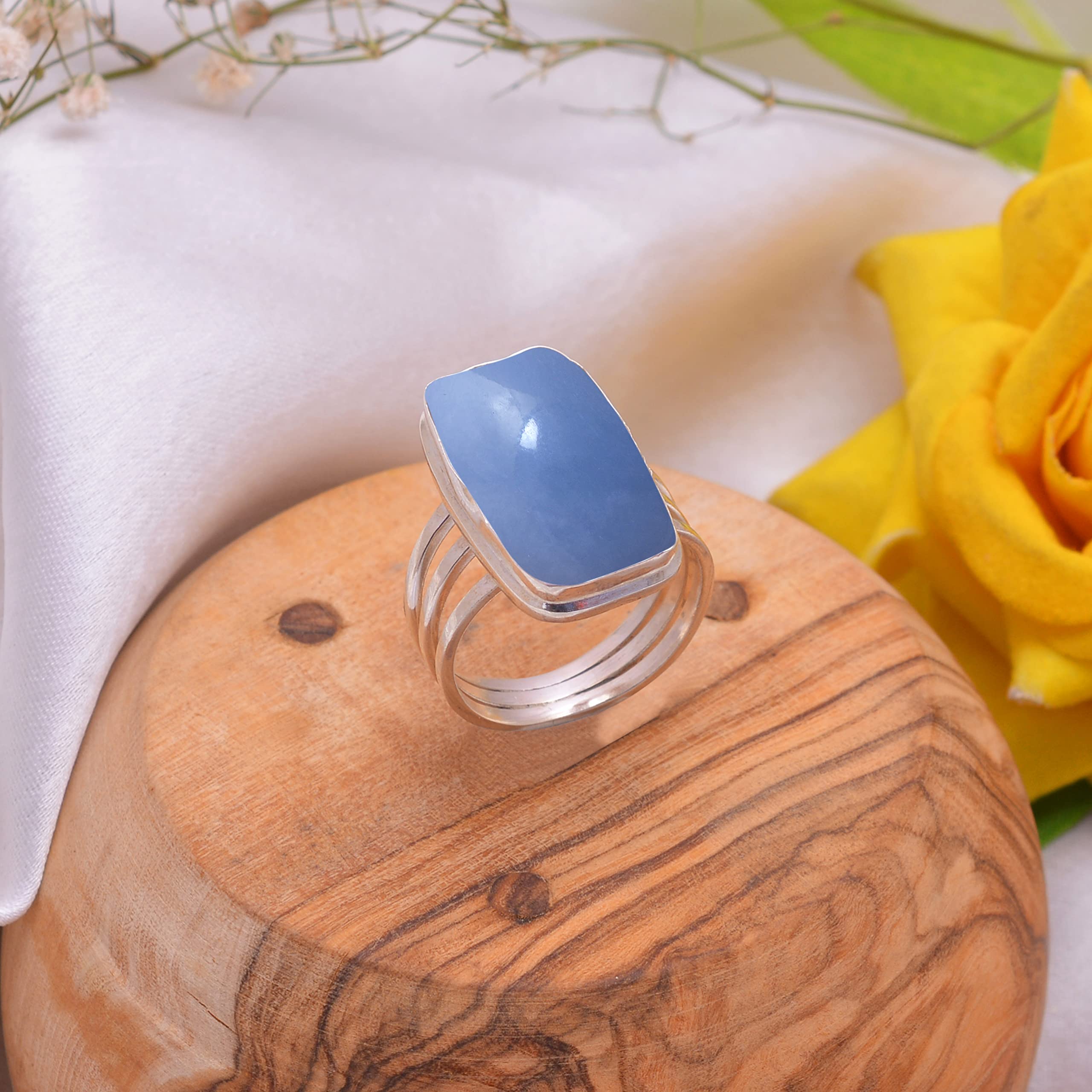 Veracity Jewelry Angelite Rings for Women - 925 Sterling Silver Handmade Ring with Natural Blue Angelite Gemstone - Elegant Designer Jewelry VSR-790 | Perfect for Weddings, Gifts & Everyday Wear