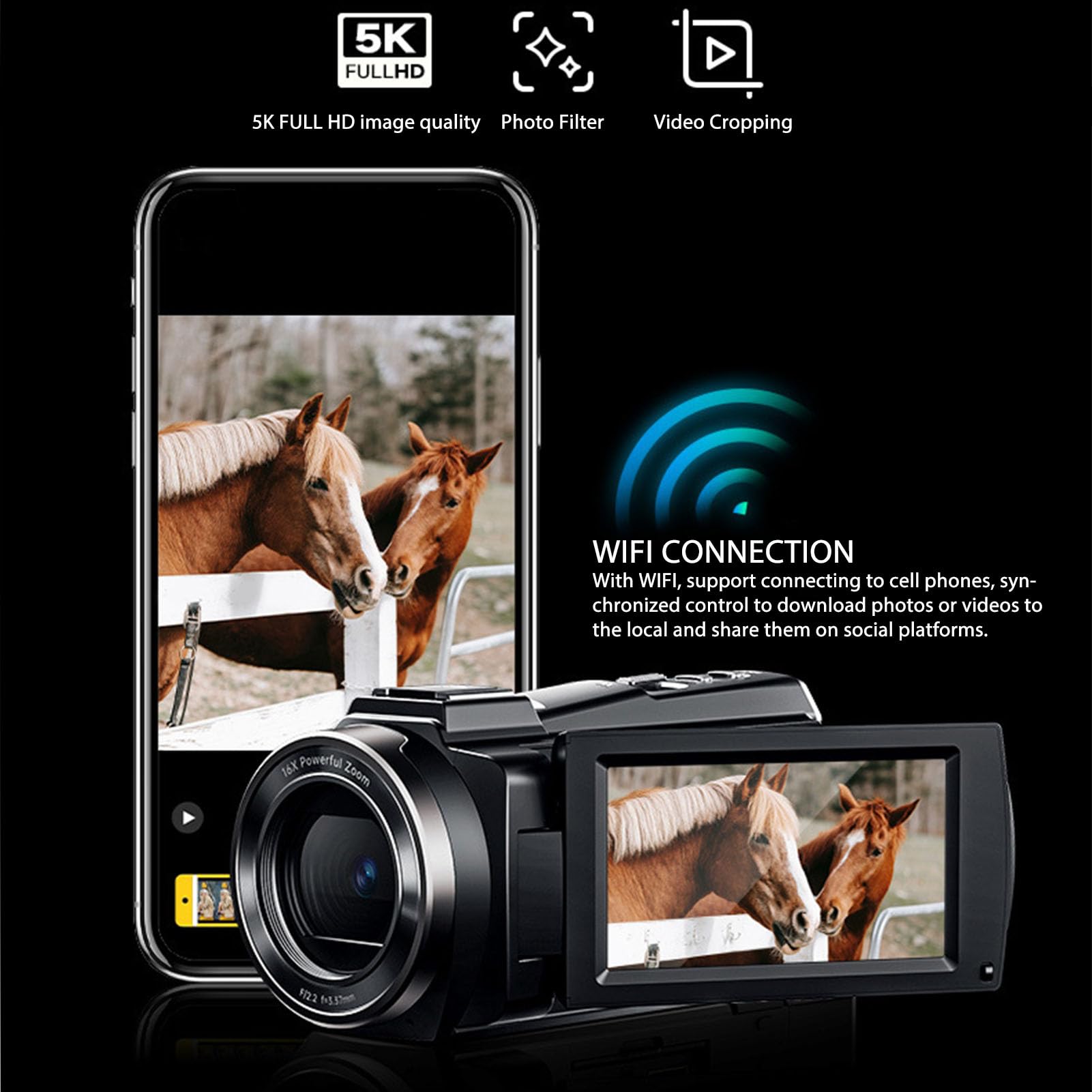 5K WiFi Vlogging Camera with 18X Digital Zoom & 3
