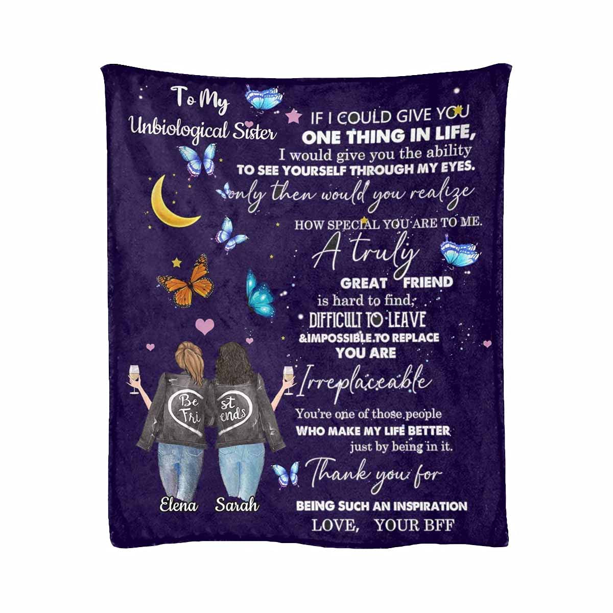 Custom Fleece Throw Blanket for Sister - Personalized Gift for Unbiological Sister, Inspirational Thank You Gift - 40