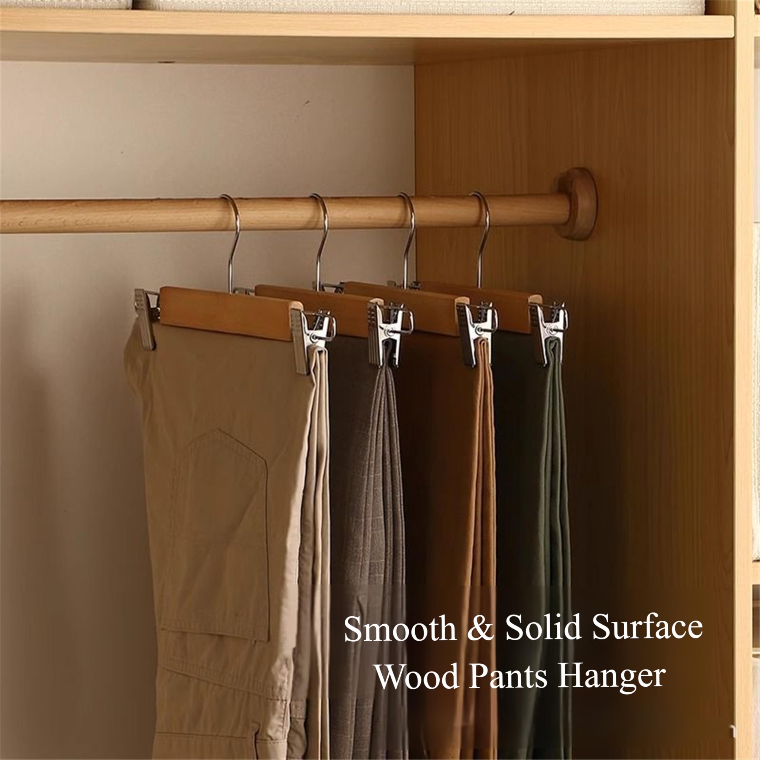 White Wooden Pants Hangers with Adjustable Clips - 20 Pack for Skirts, Jeans & Trousers - Space Saving Closet Organizer for Home & Retail Display