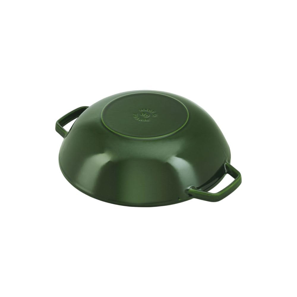 STAUB 30cm Basil Green Cast Iron Wok - Durable Pre-Seasoned Carbon Steel Stir Fry Pan for High Heat Cooking - Perfect for Asian Cuisine, Stir-Frying, Searing & Deep Frying