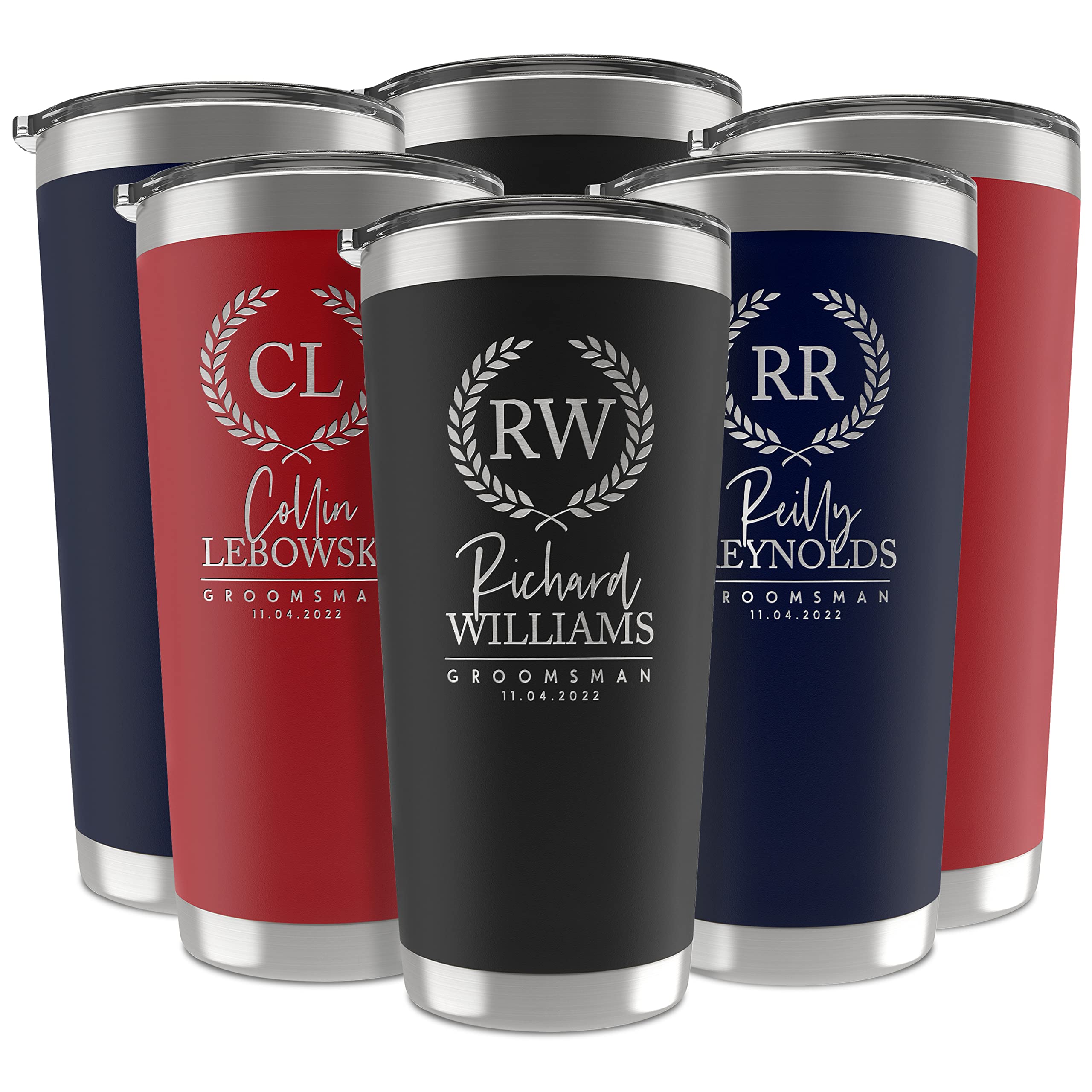 Personalized Groomsmen Gifts Set of 6 - 20oz/30oz Stainless Steel Tumblers with Engraved Names & Titles - Double Wall Insulated - 3 Color Options - Perfect for Weddings, Bachelor Parties & Groomsmen Proposals
