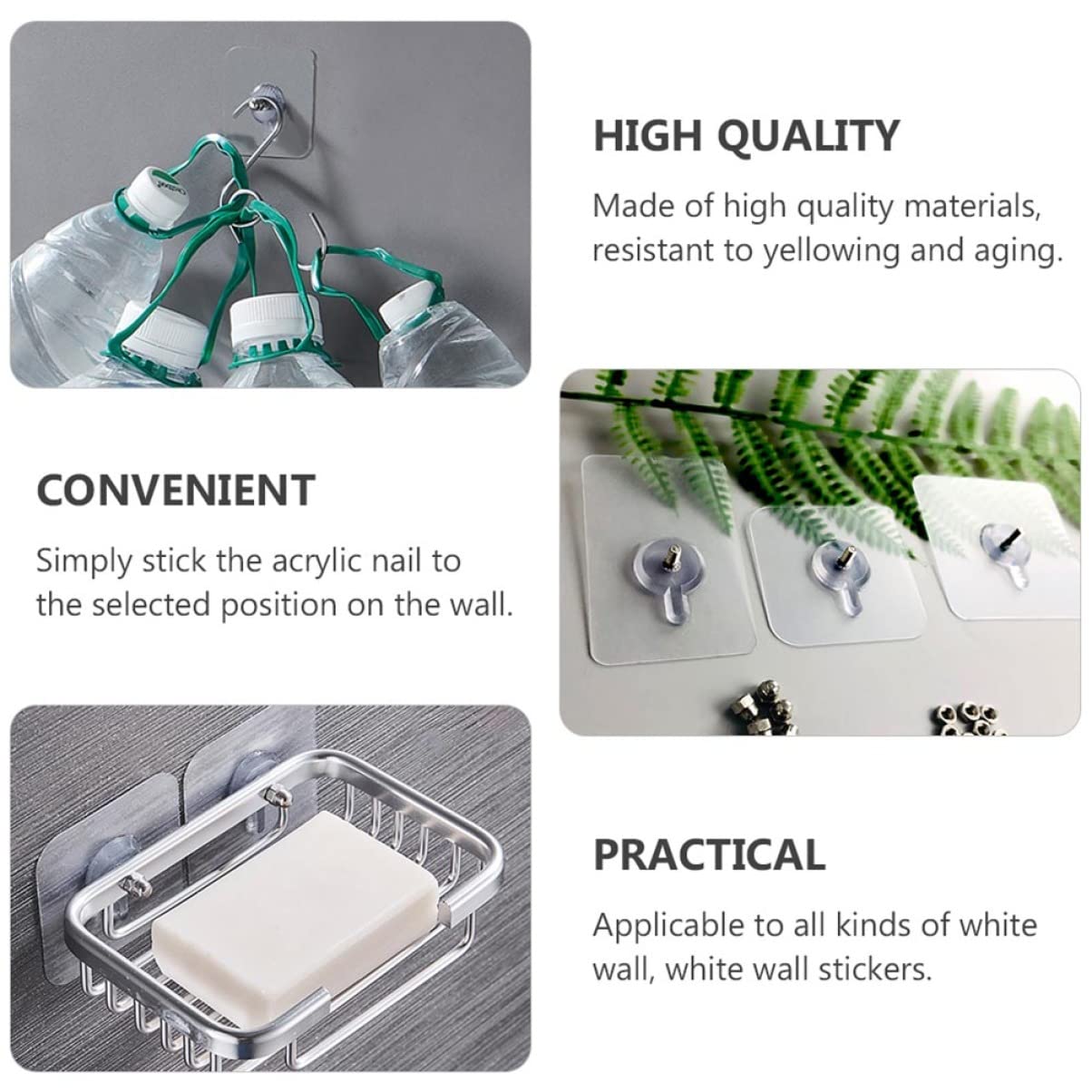 Baluue 40-Pack Transparent Adhesive Wall Hooks - No Screw, No Trace Picture Hanging Hooks for Kitchen, Bathroom & Home Organization - Strong Sticker Hangers for Photos, Decor, Towels & Utensils
