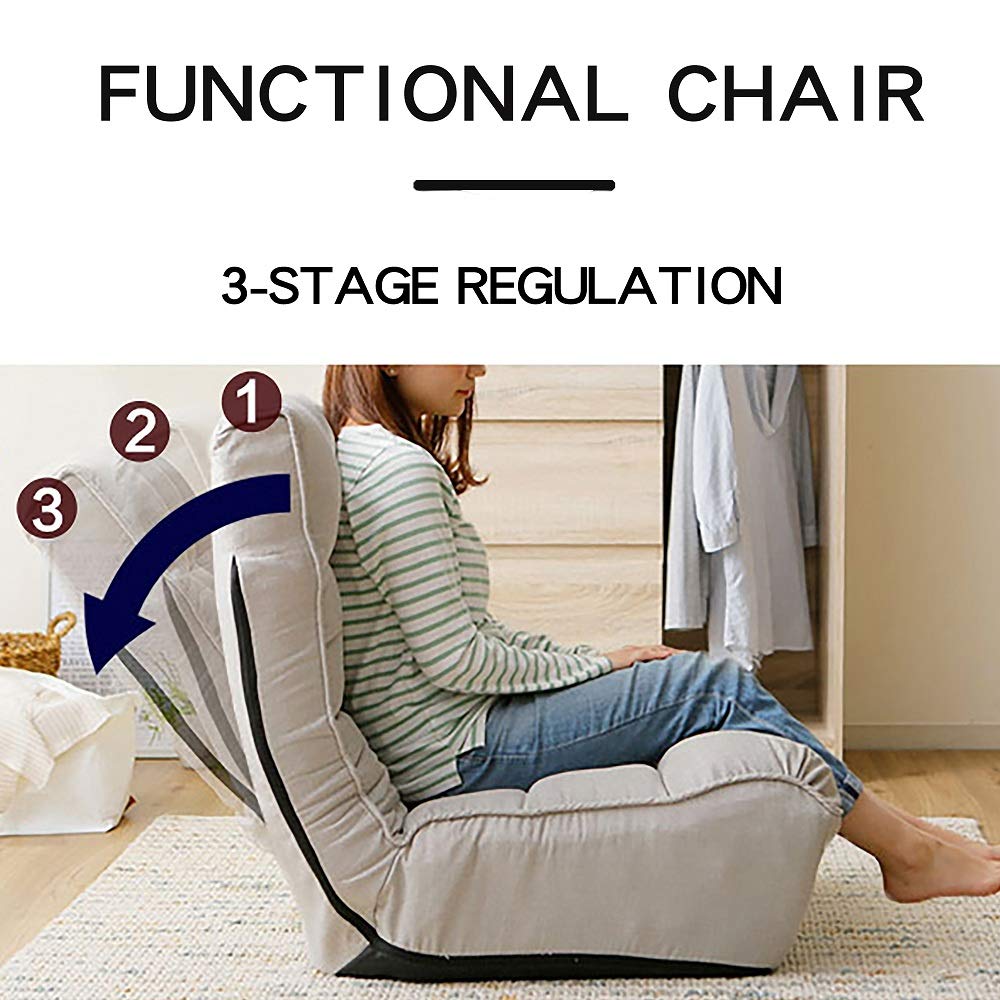 ZeHuoGe Folding Single Floor Sofa Recliner - Adjustable Lazy Sofa Chair for Balcony, Tatami, or Deck - High Backed Leisure Reclining Chair in Gray - Perfect for Relaxing, Reading, or Sunbathing