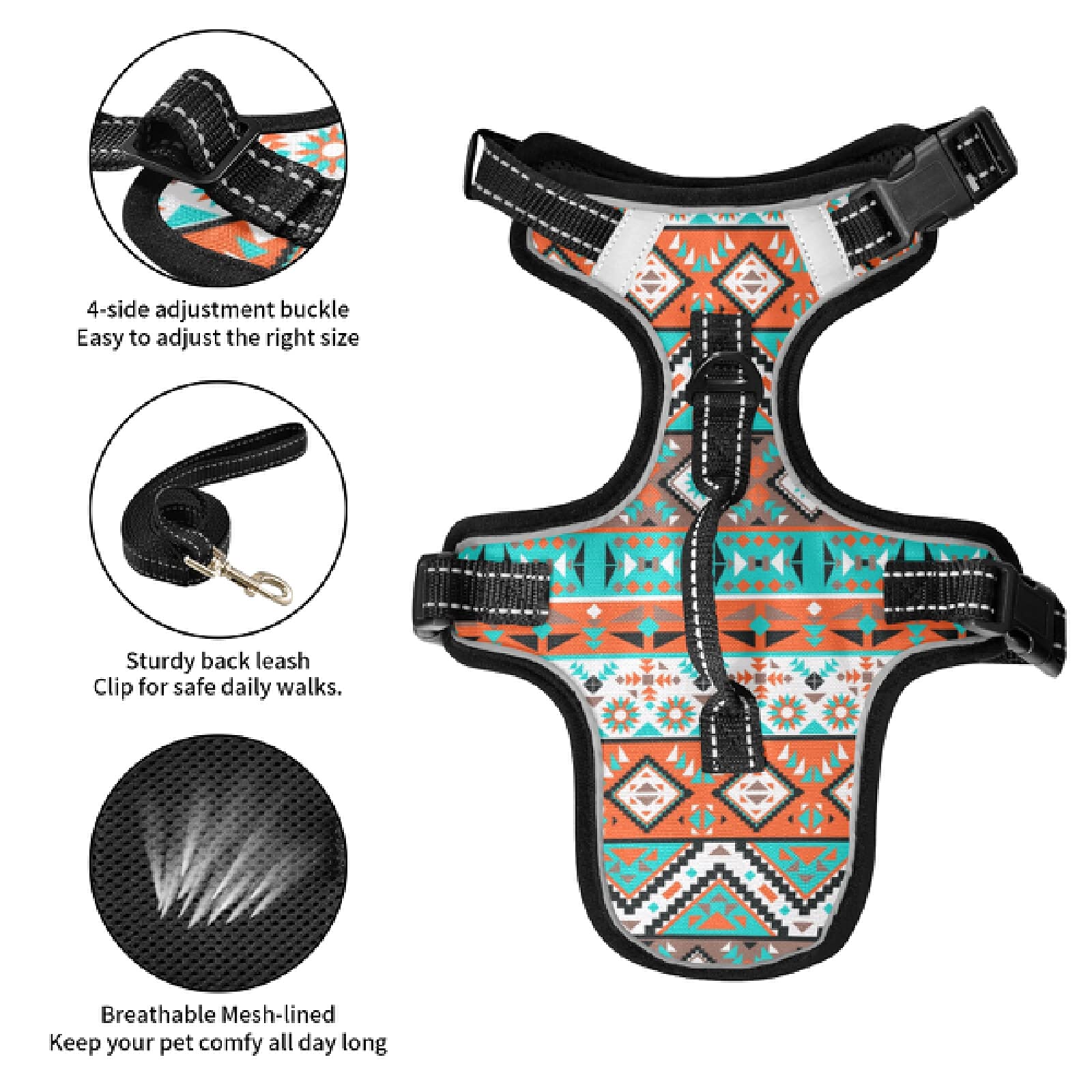 Aztec Geometric Dog Harness - No Pull Reflective Pet Vest with Nylon Handle for Small & Medium Dogs | Breathable & Durable for Walking, Hiking & Outdoor Adventures