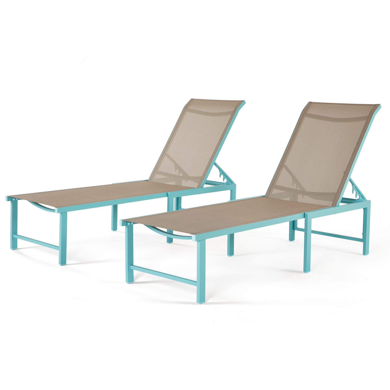 2-Pack Outdoor Pool Lounge Chairs - Adjustable 5-Position Aluminum Chaise Loungers for Patio, Backyard, Balcony & Beach (Blue) | Perfect for Sunbathing, Relaxing by the Pool & Coastal Getaways
