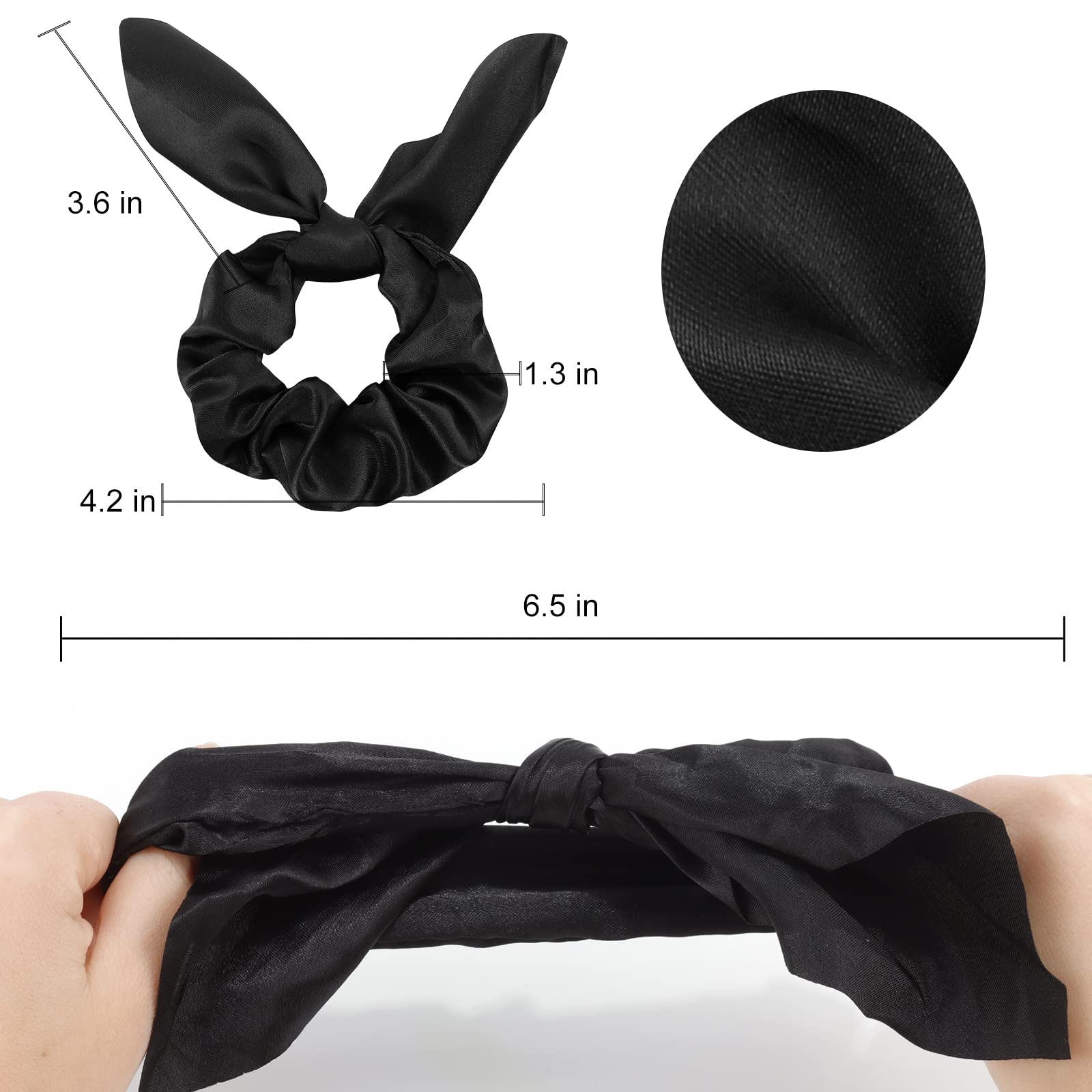 20 Pack Black Satin Scrunchies for Women - Soft Hair Ties for Thick Hair, Cute Bow Hair Accessories with Ribbon for Girls (20 Pcs) - Perfect for School, Work, Gym & Everyday Styling