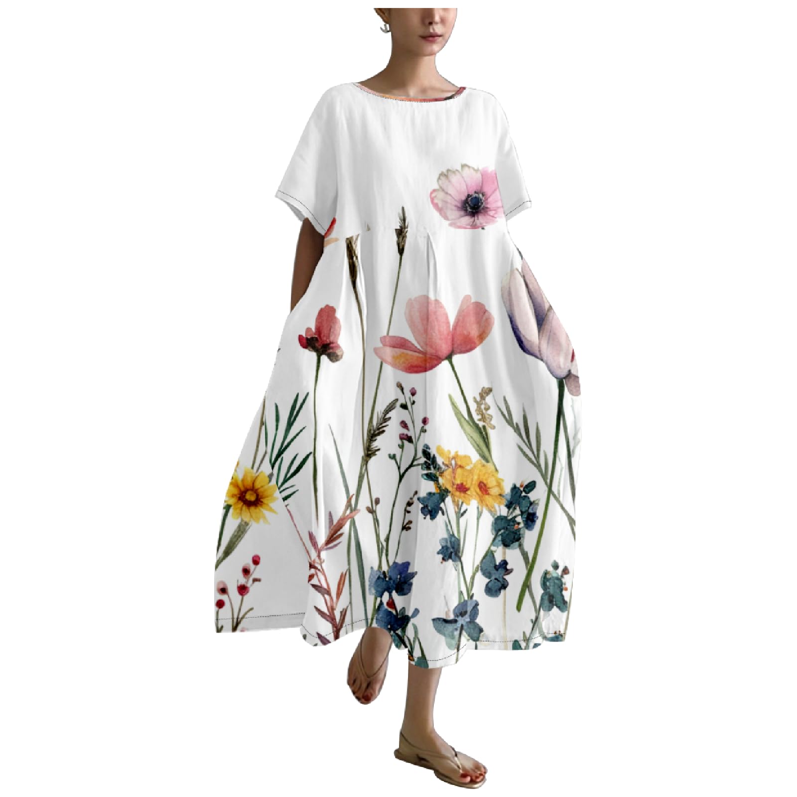 Boho Maxi Dress for Women Plus Size - Flowy Japanese Floral Print Casual Summer Dress for Beach, Vacation & Outdoor Parties